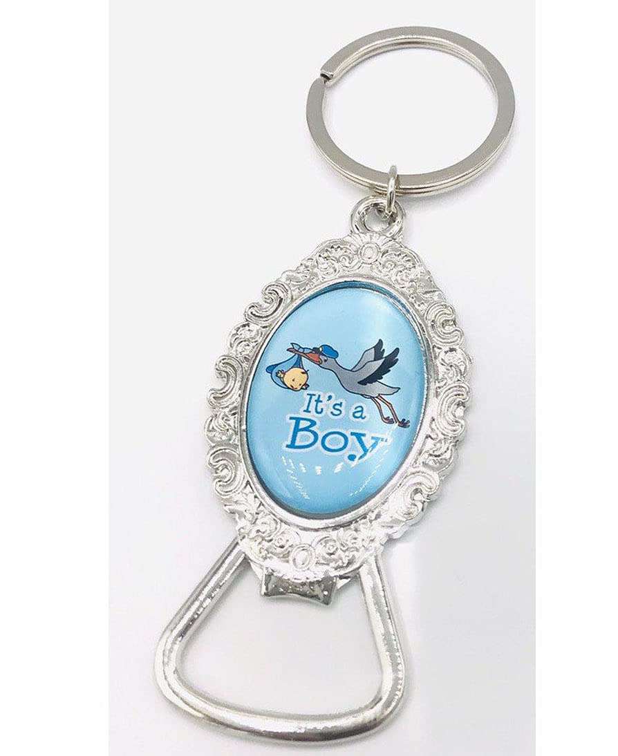 Elegant Blue Lace Floral Baby Shower Keychain Set - 12PCS Bottle Opener Keyrings for Boys, Perfect for Baptism, Christening, Bridal Showers & Party Favors | Baby Boy Gift Idea for New Parents