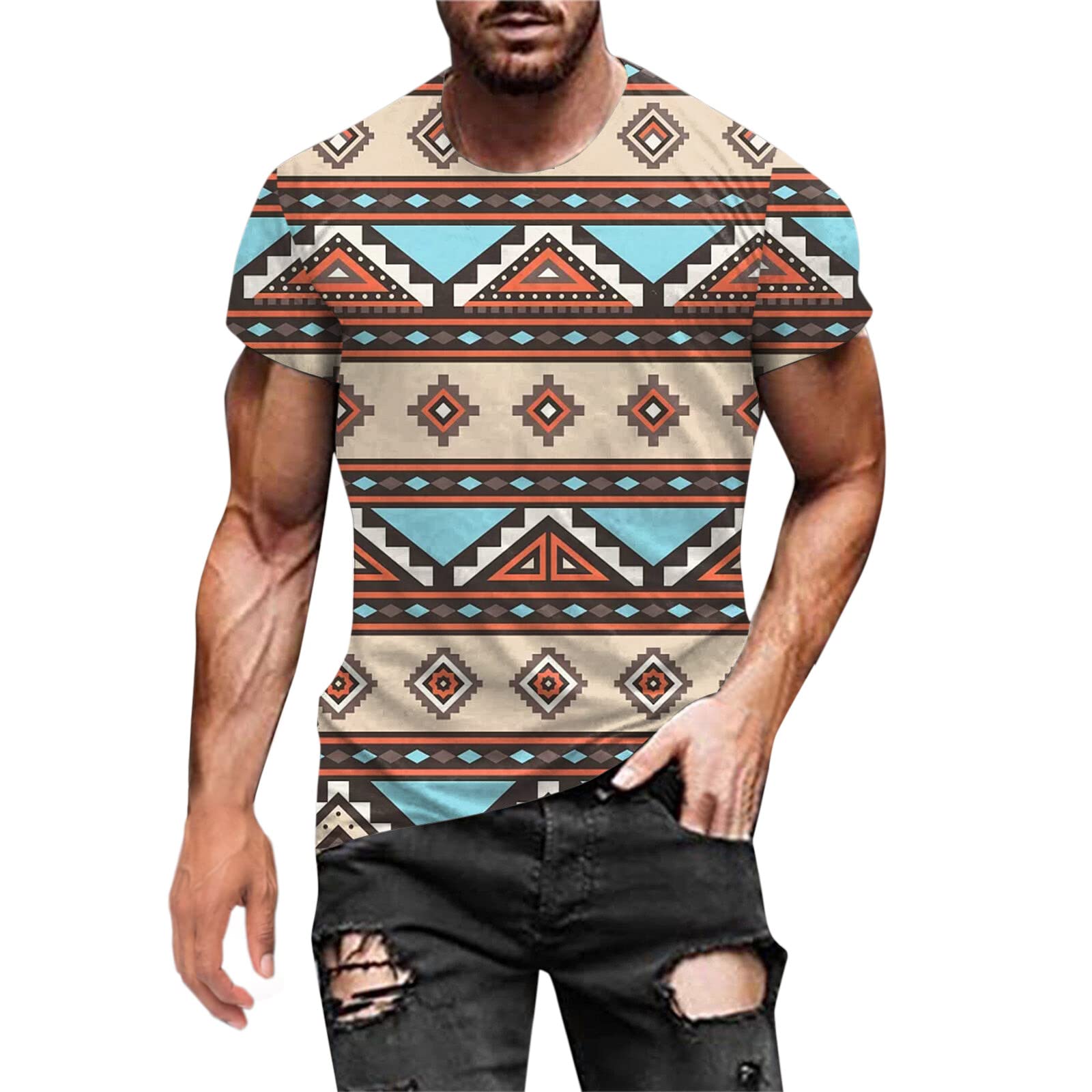 Men's Casual Short Sleeve Printed Round Neck T-Shirt - Spring Summer Fashion Top for Daily Wear, Outings & Casual Office Outfits - Black