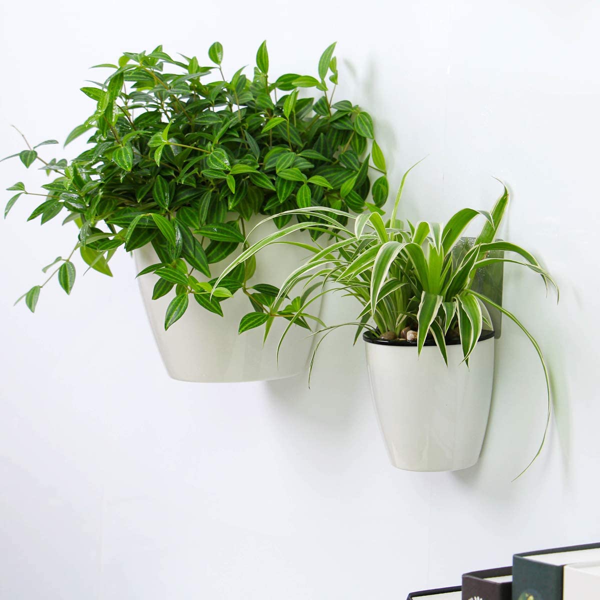 6 Pack 5 Inch Self Watering Plastic Hanging Planters - Wall Mounted Wicking Flower Pots for African Violets, Spider Plants, Orchids - Indoor & Outdoor Use - Perfect for Balconies, Patios, and Small Space Gardening