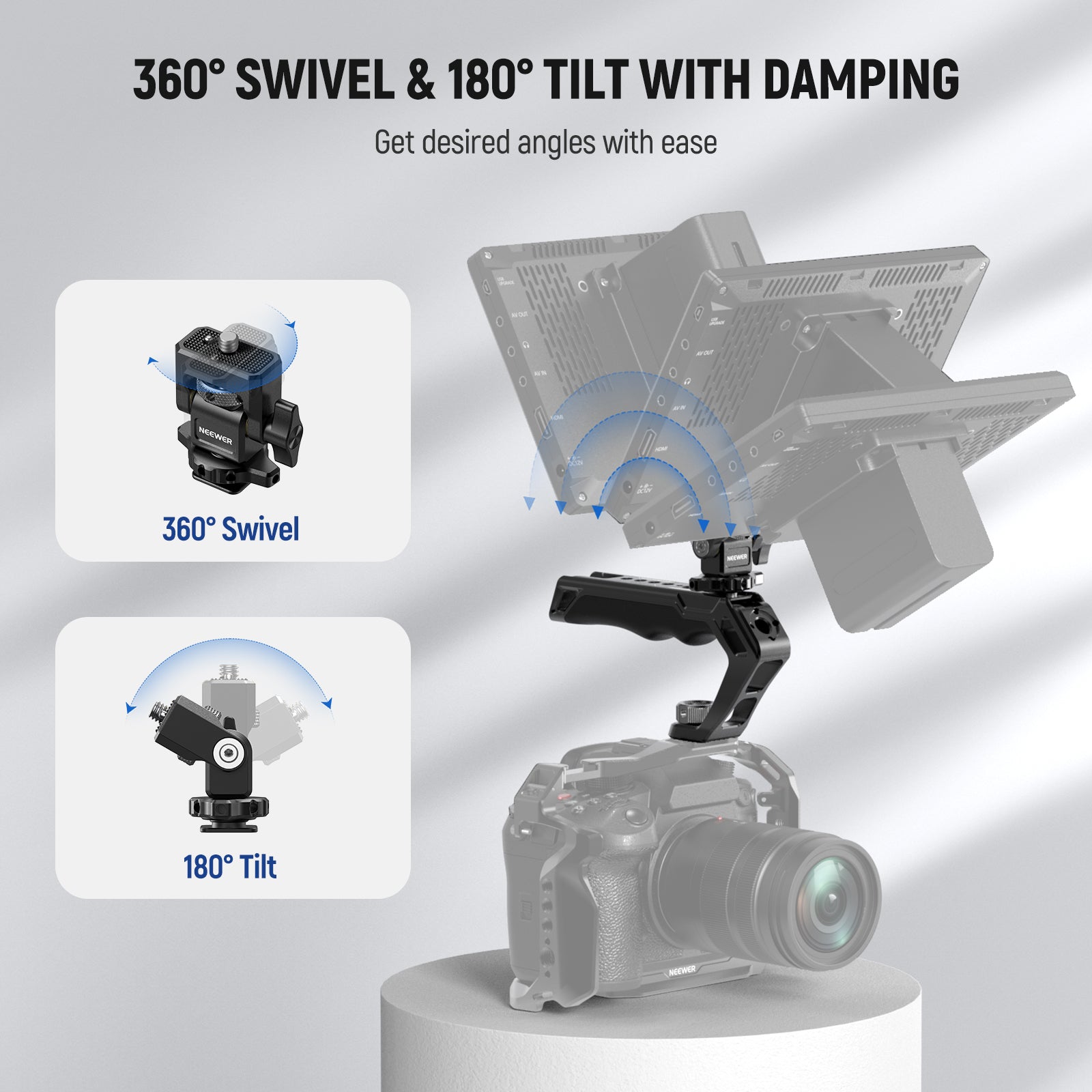 NEEWER CA007 Camera Top Handle with MA006 Monitor Mount Set - Professional DSLR Rig for Filmmaking & Vlogging