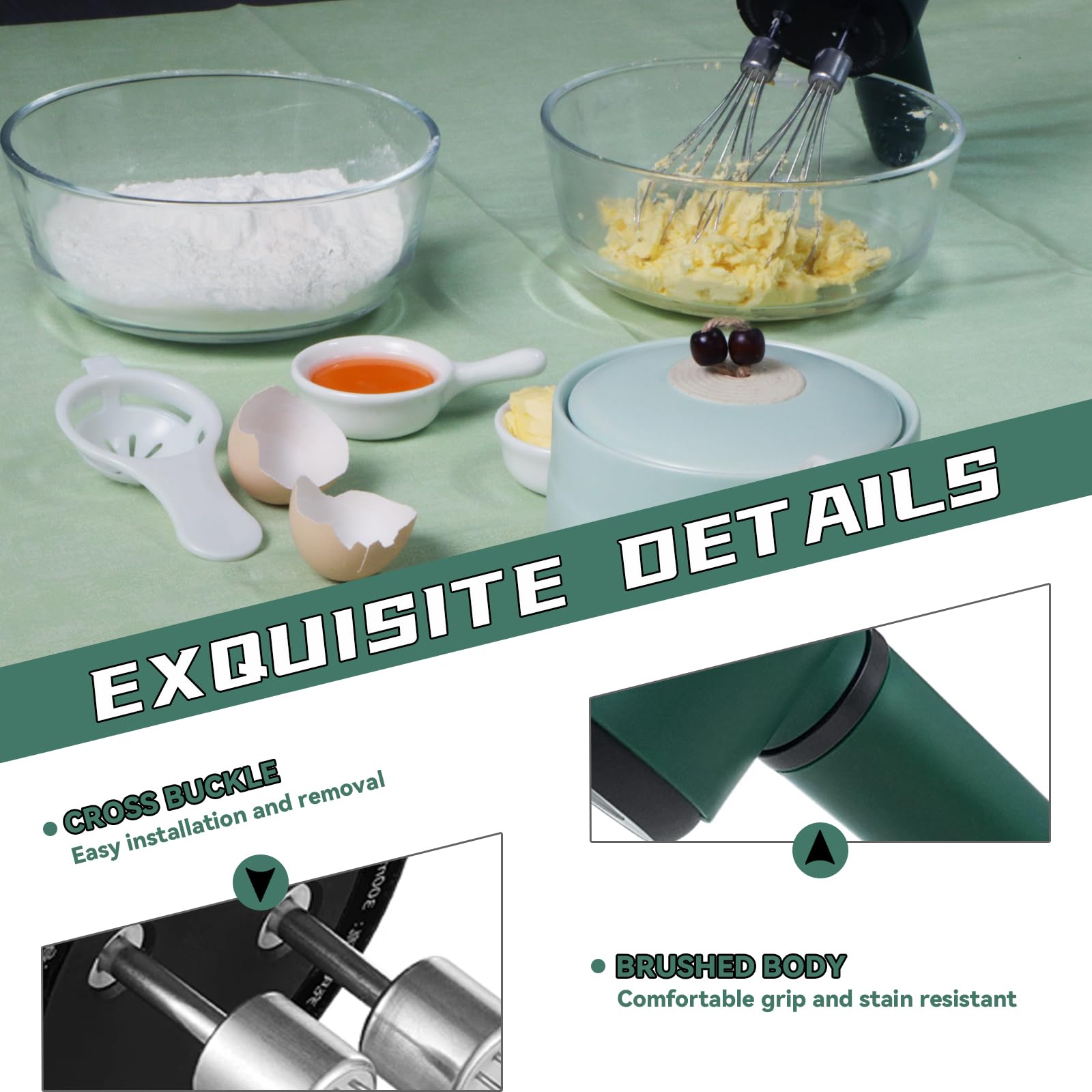 3-Speed Electric Hand Mixer with Flex Edge Beaters - Auto-Scrape Design for Baking, Whipping & Kneading Dough - Easy Clean Kitchen Tool - Ideal for Home Bakers & Professional Chefs (HM903, Green) | Perfect for Cakes, Cookies, Frosting & Bread Making