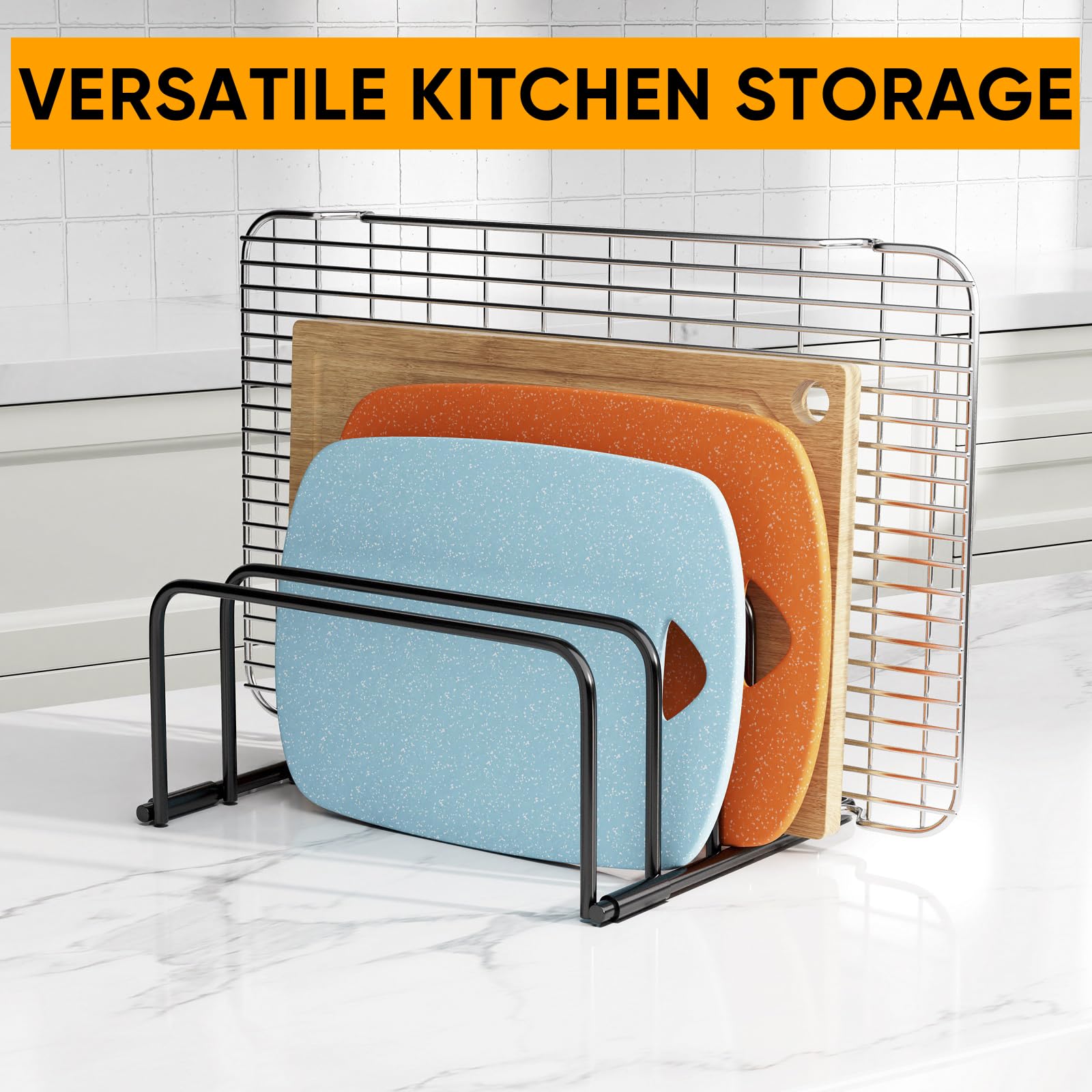 Premium Stainless Steel Cutting Board Holder - Space-Saving Kitchen Organizer for Cutting Boards, Baking Sheets & Cookie Pans | Cabinet & Pantry Storage Solution | Perfect for Small Kitchens, Countertop Organization & Tight Spaces | Ideal for Meal Prep, Baking & Everyday Cooking in Compact Kitchens | Maximize Kitchen Efficiency in Home, Restaurant or Dorm