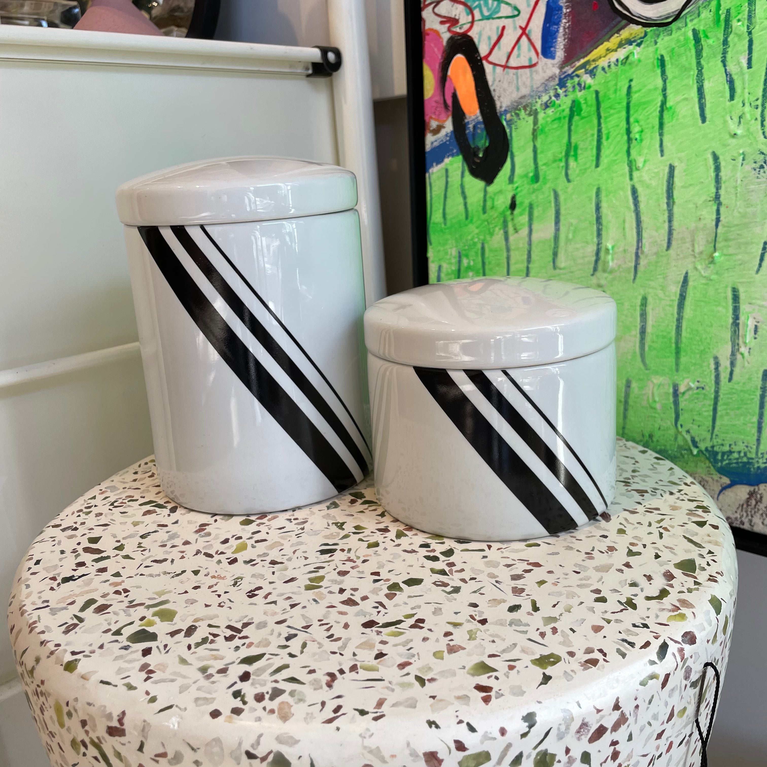 Premium Black Stripe Canisters Set of 2 - Airtight Kitchen Storage Containers for Coffee, Tea, Sugar & Dry Goods - Perfect for Pantry Organization & Home Decor