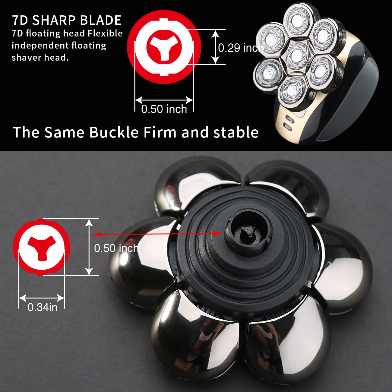7 Blades Replacement Heads for Electric Shavers - Universal Men's Shaver Replacement Blades (7D Silver) - Perfect for Smooth Head Shaving & Facial Hair Trimming at Home or Travel