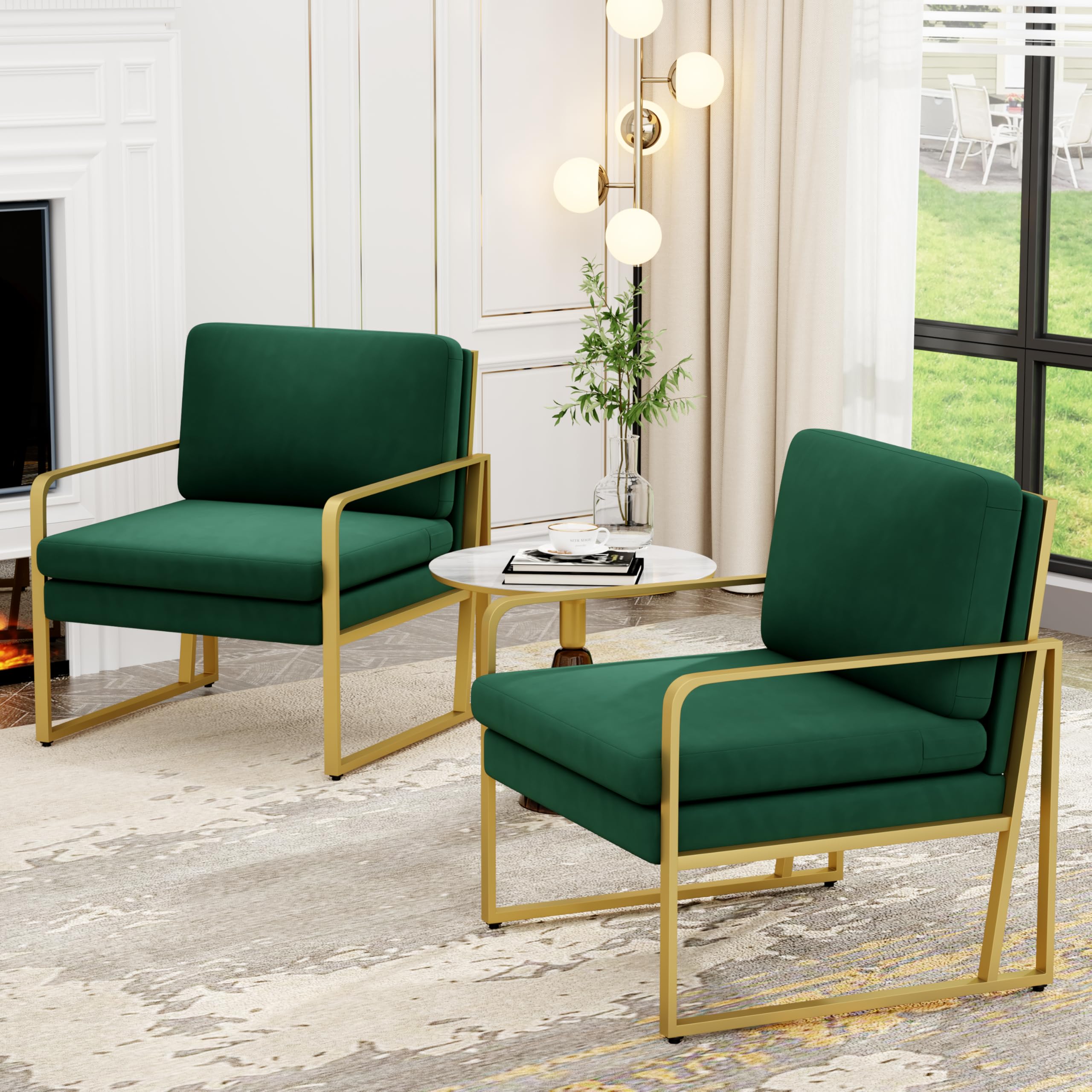 Modern Accent Chair with Linen Upholstery & Metal Legs - Comfortable Armchair for Living Room, Bedroom, or Reading Nook (Green, Set of 1) - Perfect for Relaxing, Entertaining & Home Decor