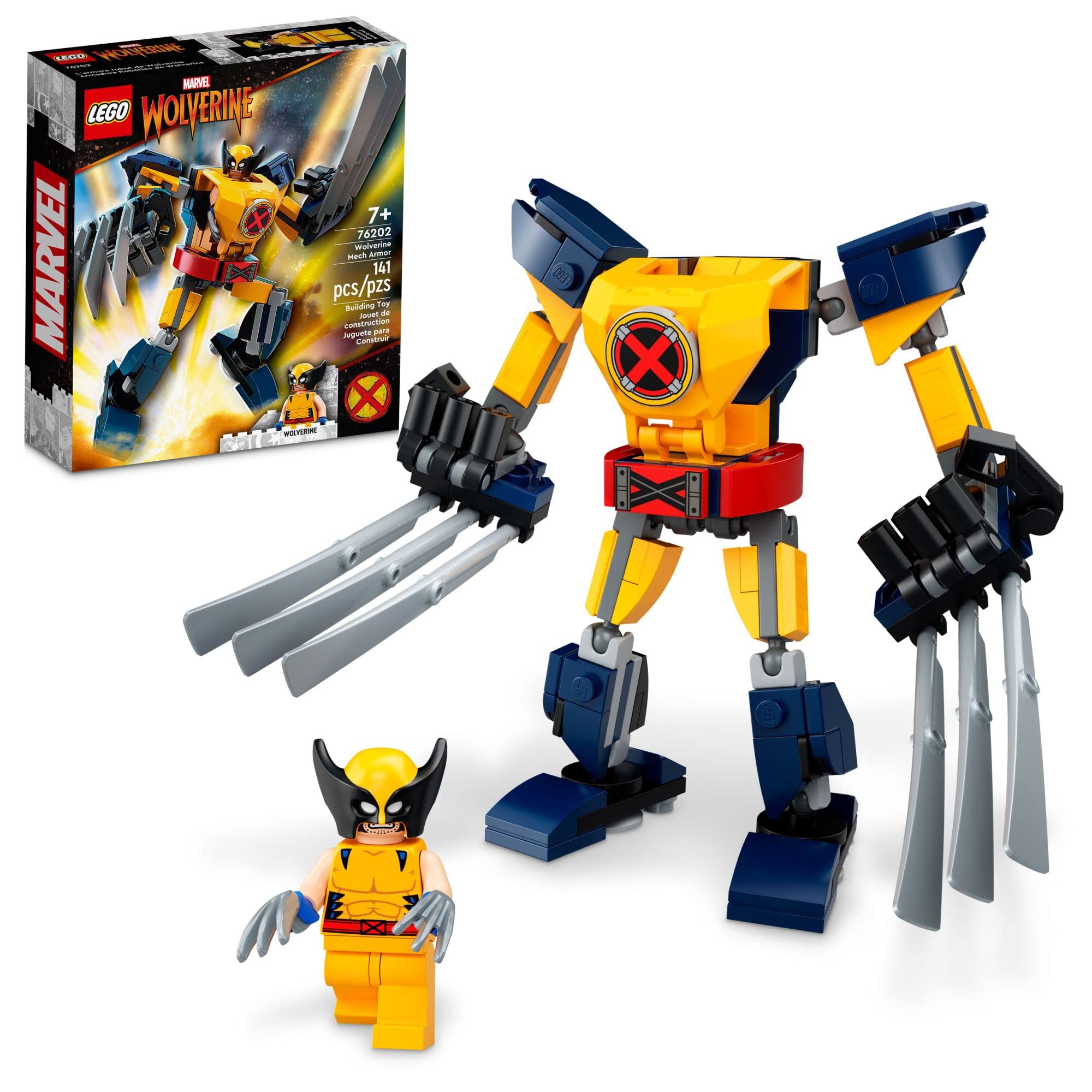 LEGO Marvel Wolverine Mech Armor 76202 Building Kit - 141-Piece Collectible Wolverine Mech & Minifigure for Kids Ages 7+ | Superhero Play, Gift for Marvel Fans, Creative Construction Toy