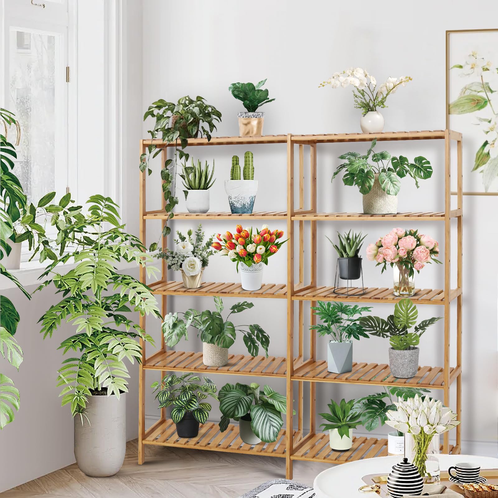 5-Tier Bamboo Bathroom Shelf Organizer - Space-Saving Storage Rack for Bathroom, Kitchen & Living Room - Perfect for Towels, Toiletries, Spices & Decorative Items