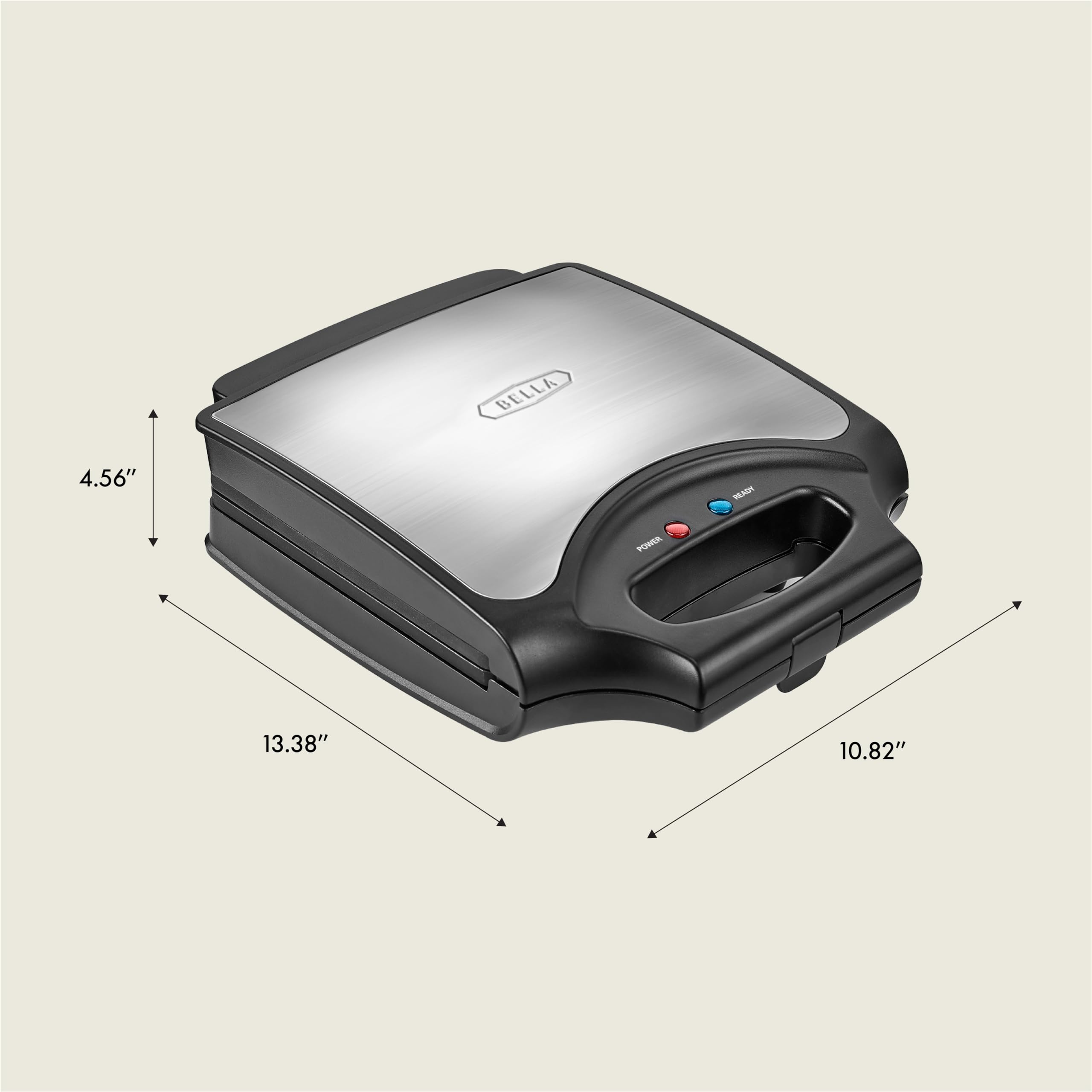 BELLA Classic 4-Square Belgian Waffle Maker with Non-Stick Plates - Extra Large Waffle Iron, Cool-Touch Handles, Stainless Steel Design, 1400W (Black) - Perfect for Breakfast, Brunch, and Family Gatherings