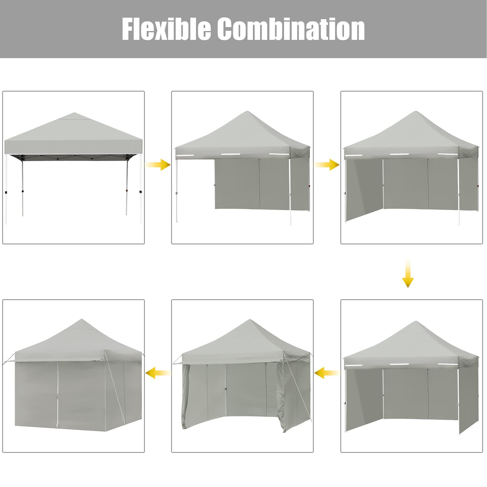Tangkula 10x10ft Pop Up Canopy Tent - Commercial Instant Shelter with 5 Removable Zippered Sidewalls & Extended Awning - Portable Market Canopy Includes 4 Sand Bags, 8 Stakes, 4 Ropes & Carry Bag - Perfect for Outdoor Events, Farmers Markets, Beach Parties & Camping