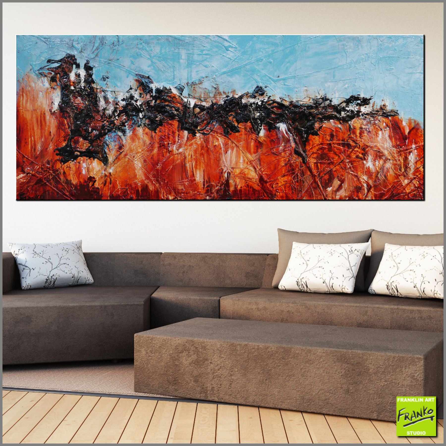 200cm x 80cm Red Oxide Blue Textured Abstract Wall Art Painting - Modern Home Decor for Living Room, Bedroom & Office