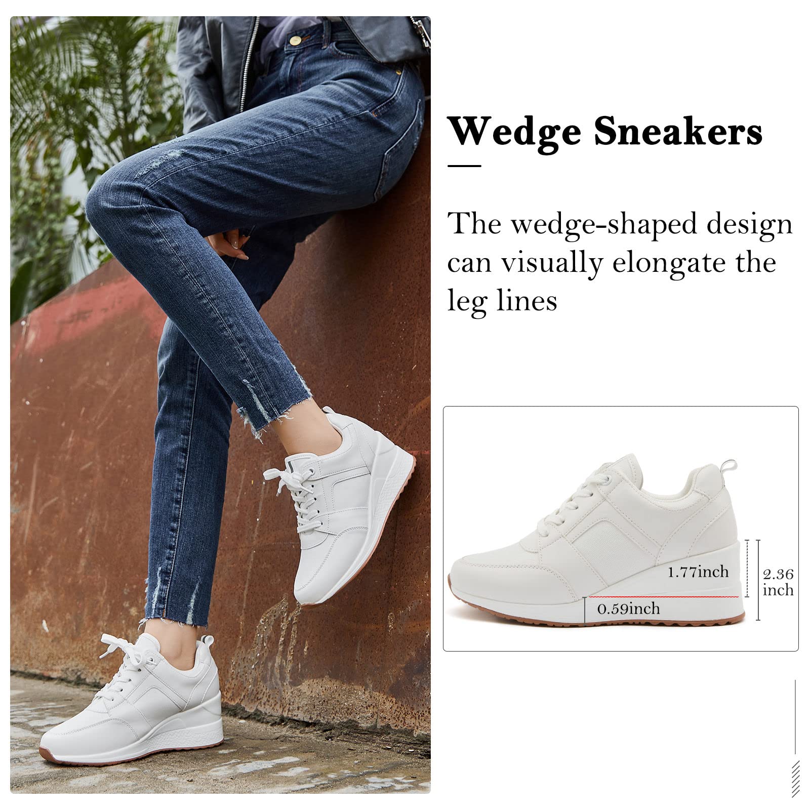 Cestfini Women's Fashion Wedge Sneakers - Stylish High Heel Platform Tennis Shoes with Hidden Wedge for Casual & Dressy Outfits | Perfect for Work, Parties & Everyday Wear