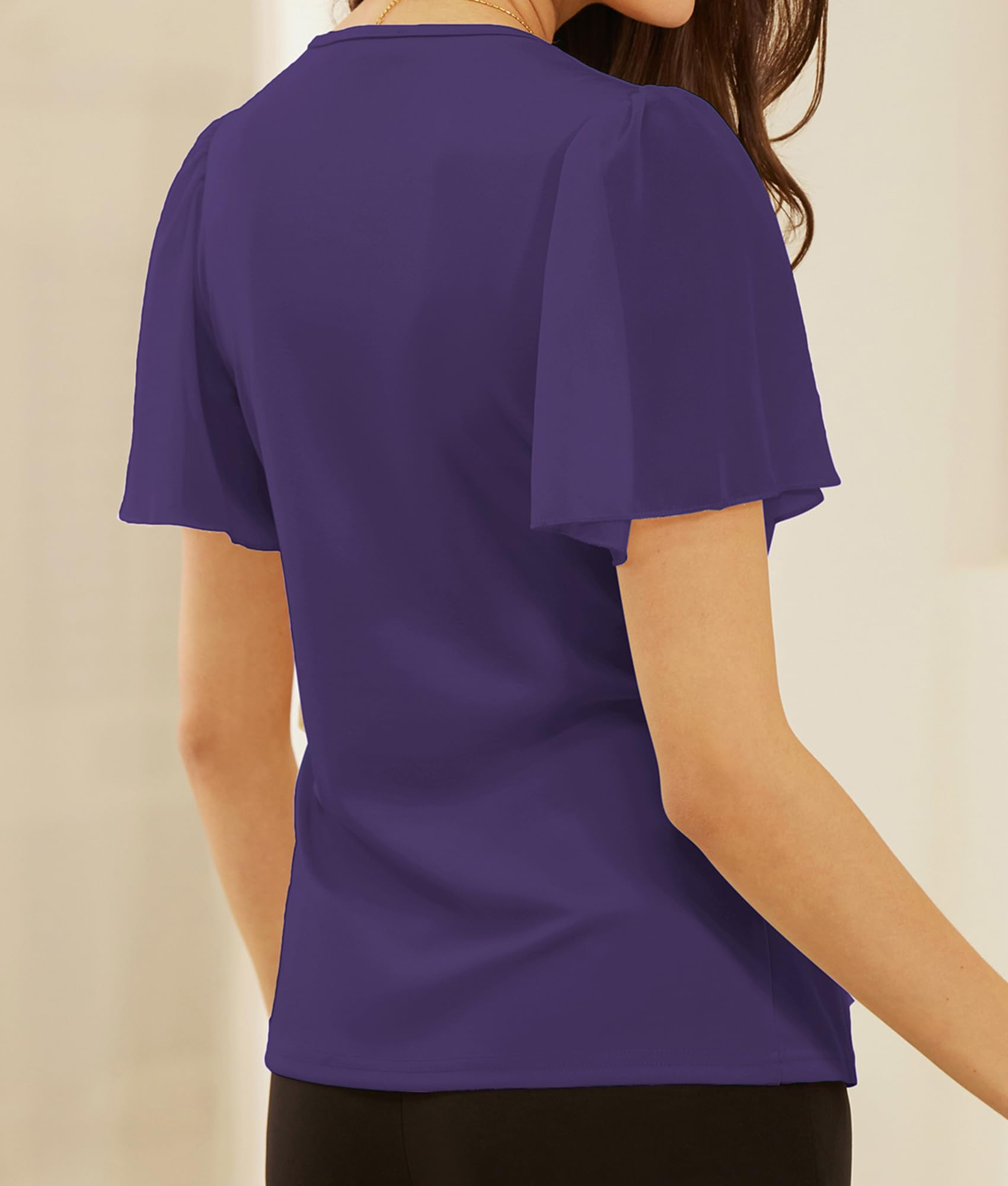 GRACE KARIN 2025 Women's Summer Tops - Elegant Chiffon V-Neck Wrap Blouse for Business Casual & Office Wear | Short Sleeve Fitted Shirt for Work, Meetings & Professional Occasions