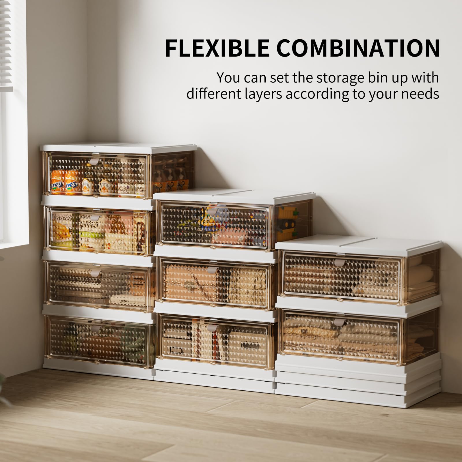 HAIXIN 8.4 Gallon Stackable Storage Bins 3-Pack with 4-Tier Integrated Drawer Organizer - Perfect for Closet, Pantry & Garage Organization