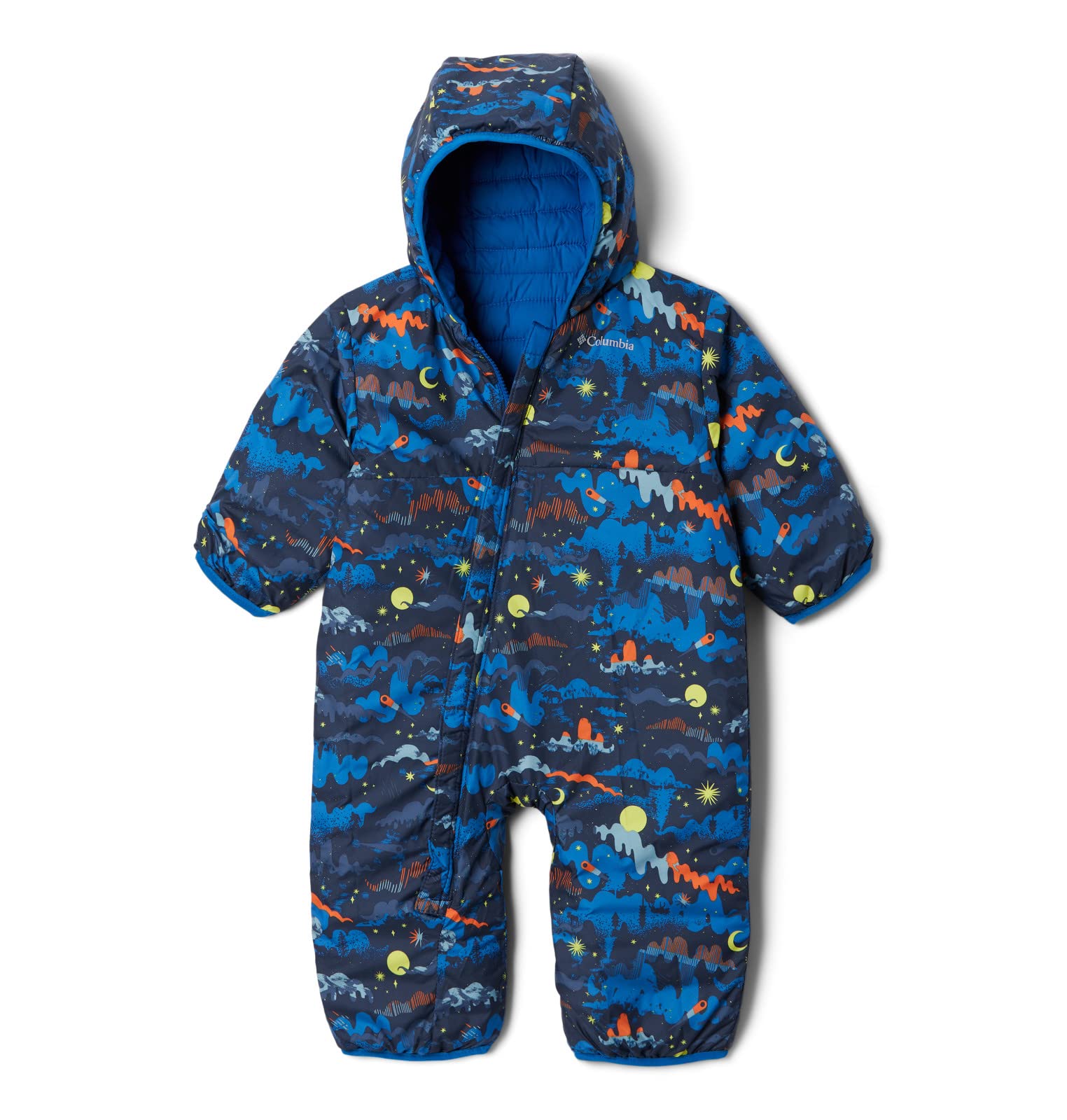 Columbia Baby Girls Powder Lite Reversible Bunting Snowsuit - Warm Winter Jacket & Pants Set, Navy/Indigo/Mountain (3-6 Months) - Perfect for Outdoor Play, Snow Days & Cold Weather Adventures