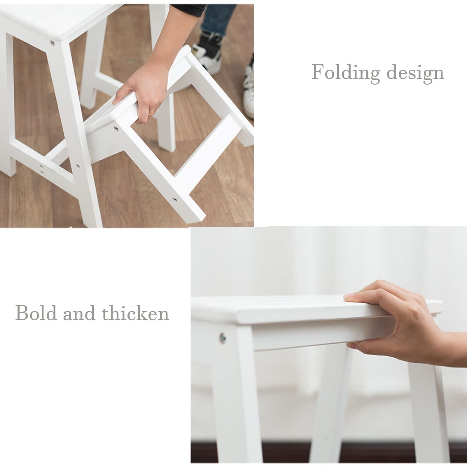 KAZUP 2-Step Wooden Folding Stool - Portable Step Stool for Indoor Use, Non-Slip Shoe Bench, Flower Stand & Home Decor - Perfect for Kitchen, Bathroom, and Closet Organization