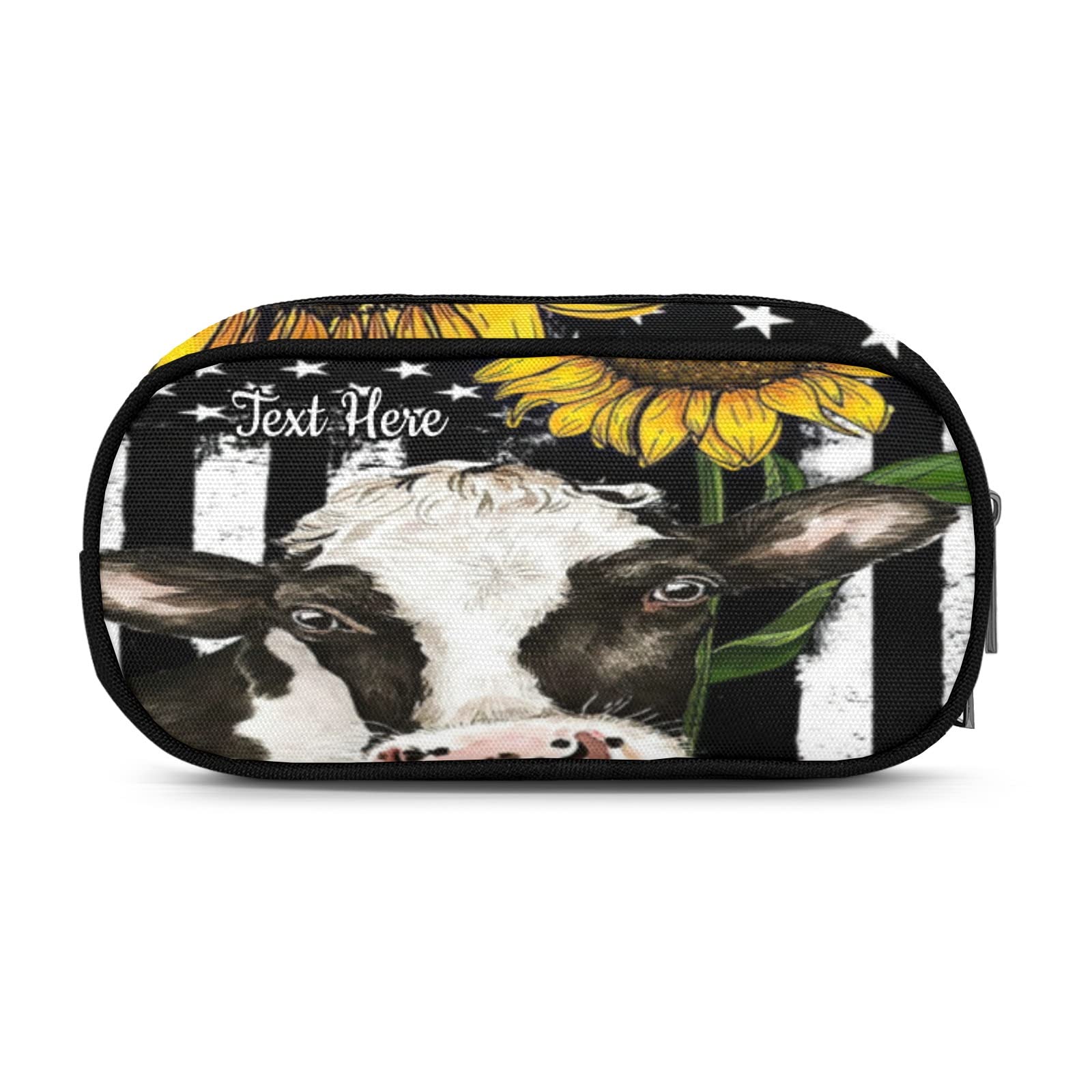 American Flag Cow Sunflowers Pencil Holder Case - Portable Pen Organizer, Stationery Pouch & Cosmetic Makeup Bag for Office, School, Travel & Home Desk Organization
