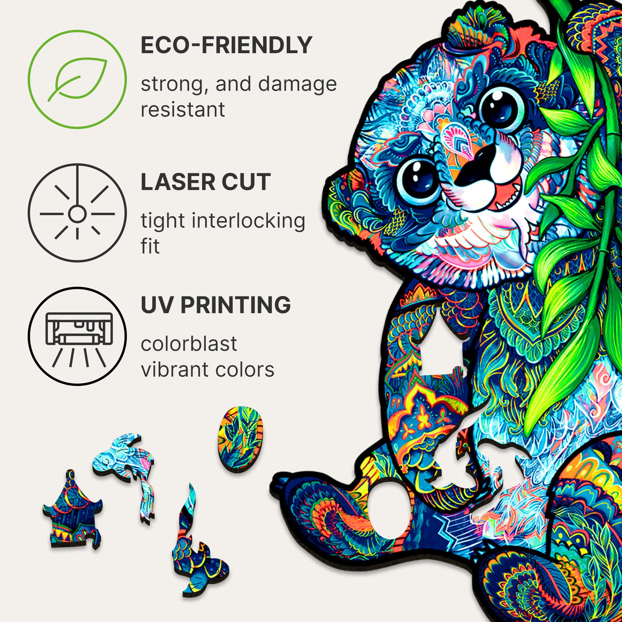 UNIDRAGON Premium 700-Piece Wooden Jigsaw Puzzle - Serious Panda Art, Large 17.3x23.2 Inches, Unique Shaped Pieces, Perfect Gift for Adults & Kids | Fun Family Activity, Home Decor, Stress Relief & Brain Teaser