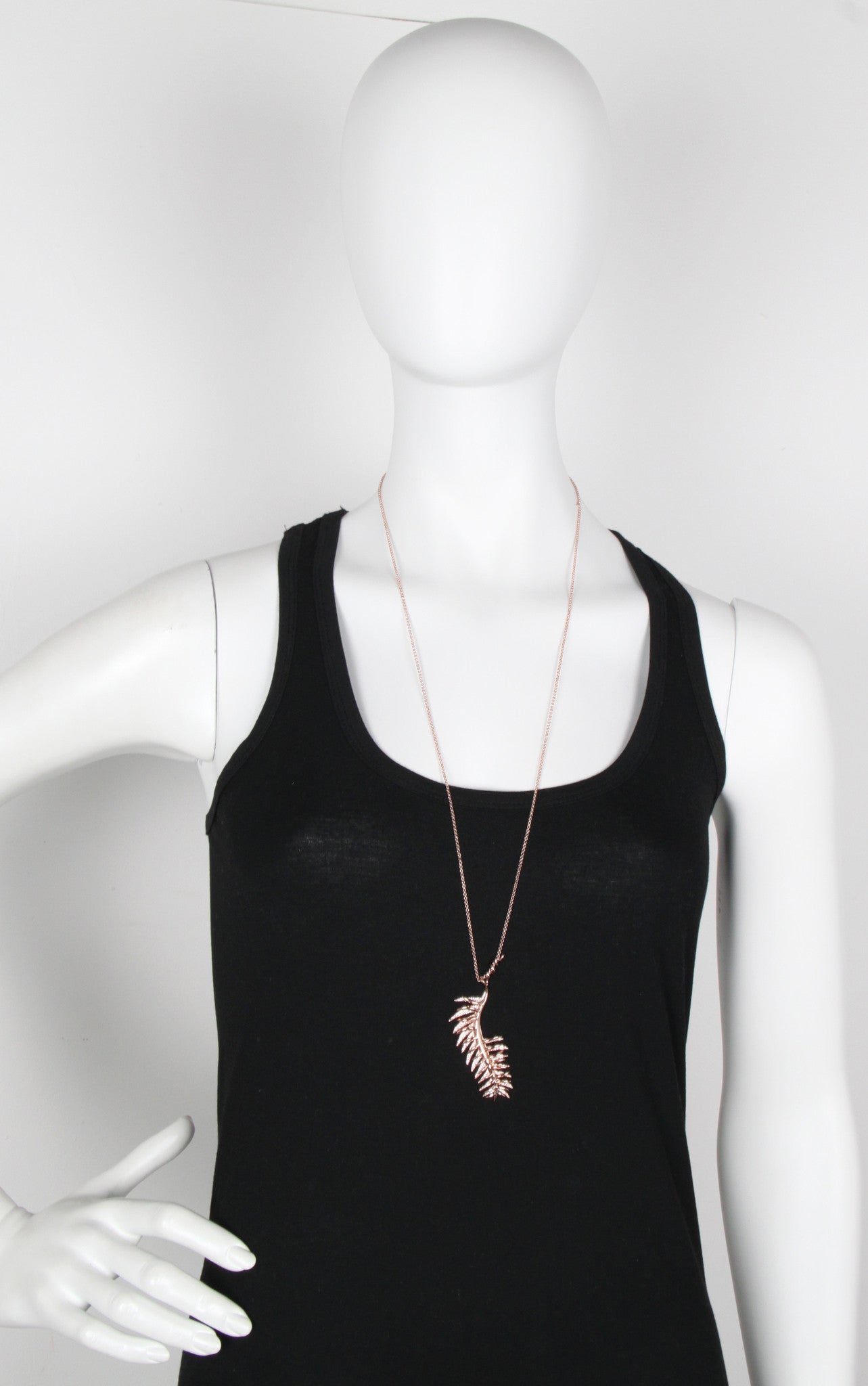 Elegant Pave Frond Pendant Necklace in Rose Gold - Perfect for Weddings, Anniversaries & Special Occasions
