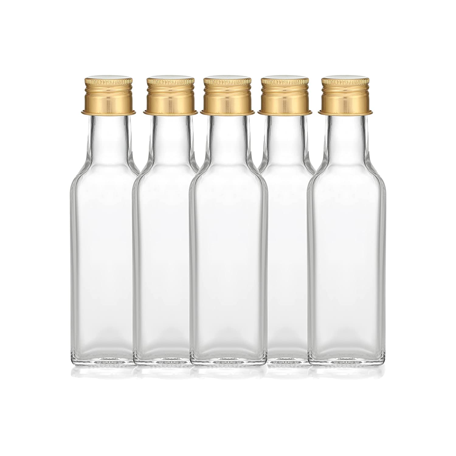 5-Piece 100ML Glass Bottles with Golden Cap & Plug - Leak Proof Essential Oil, Shampoo & DIY Cosmetic Containers for Home, Travel & Gifting