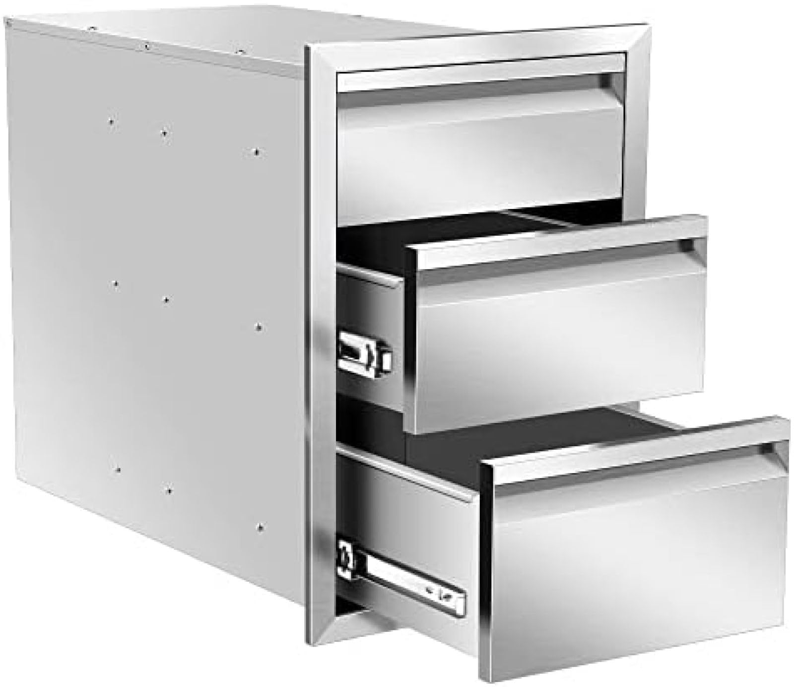 Stainless Steel Outdoor Kitchen Drawers - Triple Access Combo Flush Mount Island Drawers (16W x 21H x 23D Inch) - Perfect for BBQ Islands, Patio Cabinets & Outdoor Cooking Stations