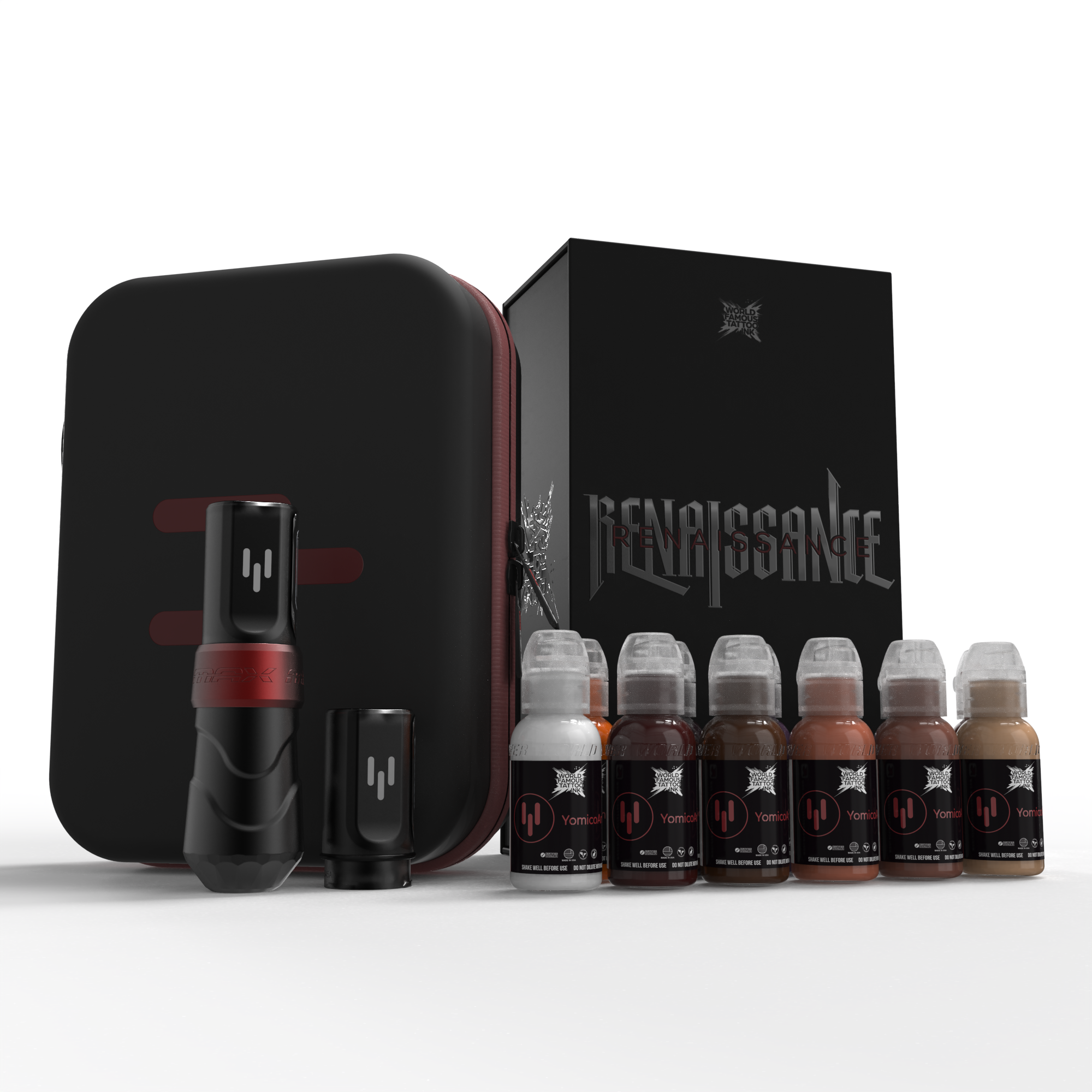 FK Irons x World Famous Yomico Special Edition Flux Max Tattoo Machine & Renaissance Ink Kit - Professional Tattoo Equipment for Artists & Beginners - Perfect for Studio, Home & Travel Use