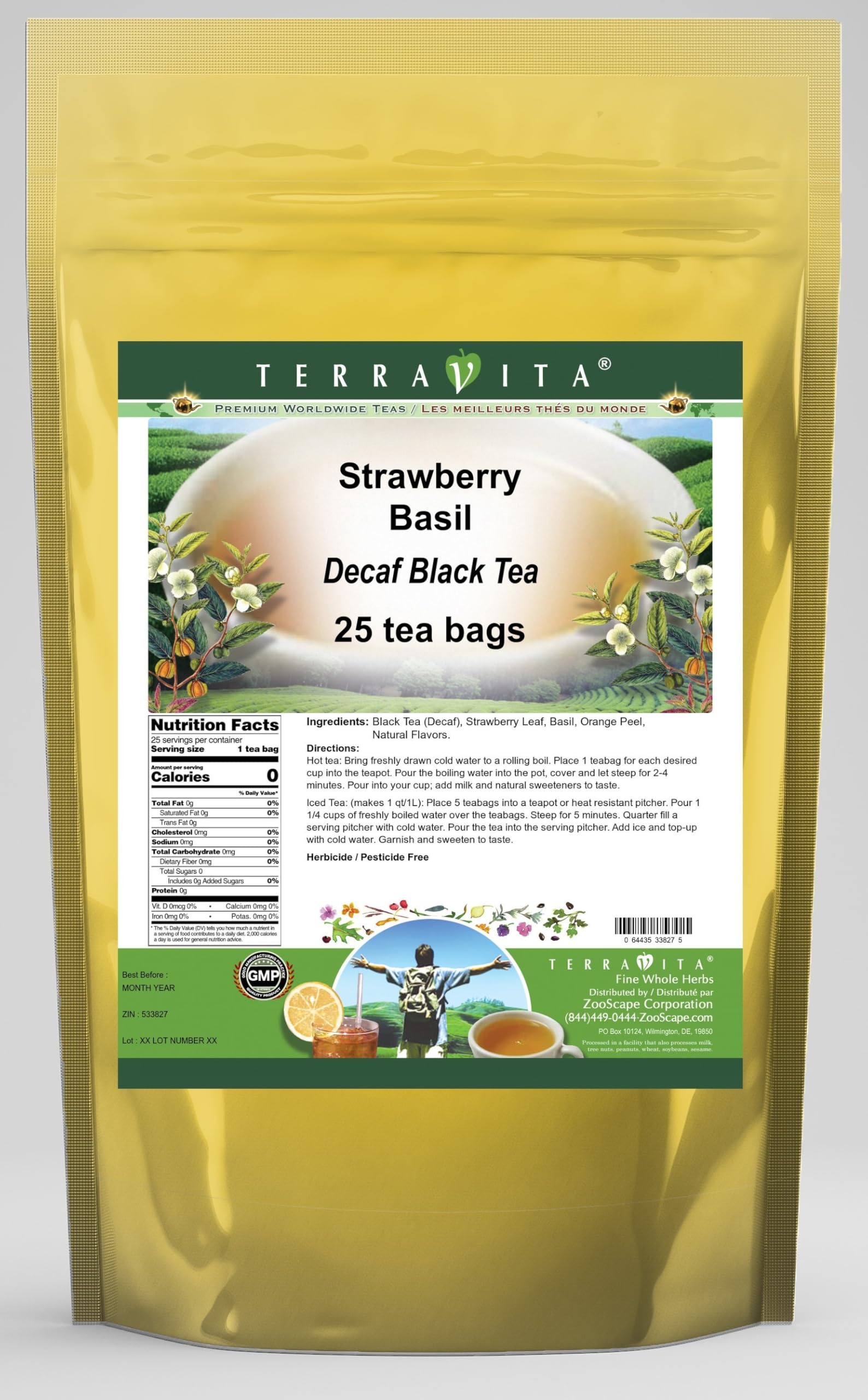 Organic Strawberry Basil Decaf Black Tea Bags - 25 Count (3 Pack) | Caffeine-Free Herbal Tea Blend | Perfect for Relaxation, Afternoon Tea & Gift Giving