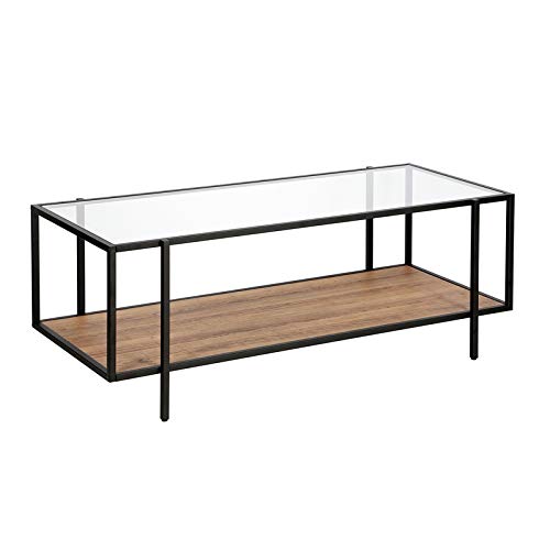 Pemberly Row Blackened Bronze and Rustic Oak Coffee Table - Modern Farmhouse Style Living Room Furniture for Home Decor