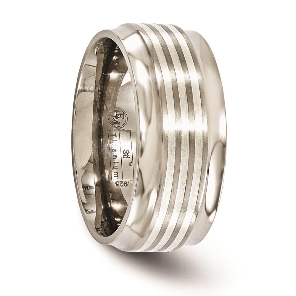 Diamond2Deal 9mm Titanium Sterling Silver Inlay Beveled Edge Wedding Band Ring for Men - Perfect for Engagement, Anniversary & Everyday Wear