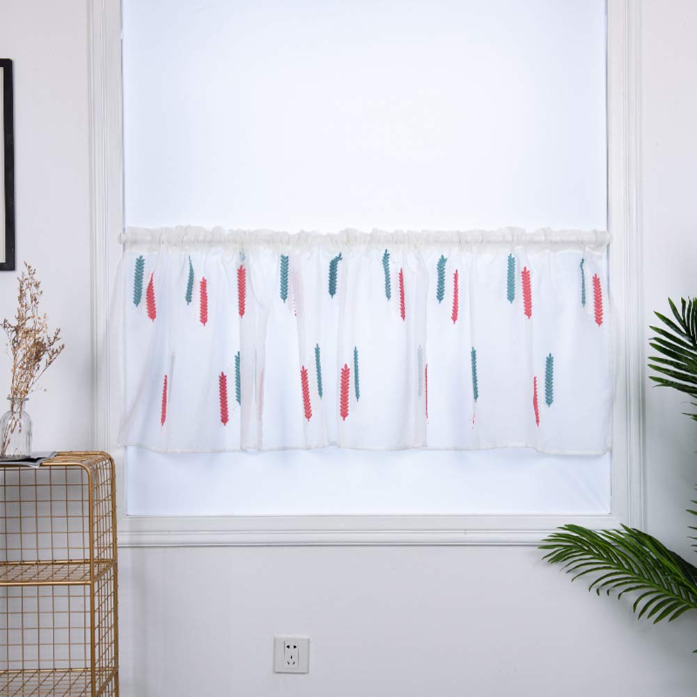 Elegant Embroidery Cabinet Short Curtains - Durable Kitchen & Bedroom Window Treatments (Red/Blue Wheat Design) - Perfect for Rustic Farmhouse, Cottage, or Country Style Decor
