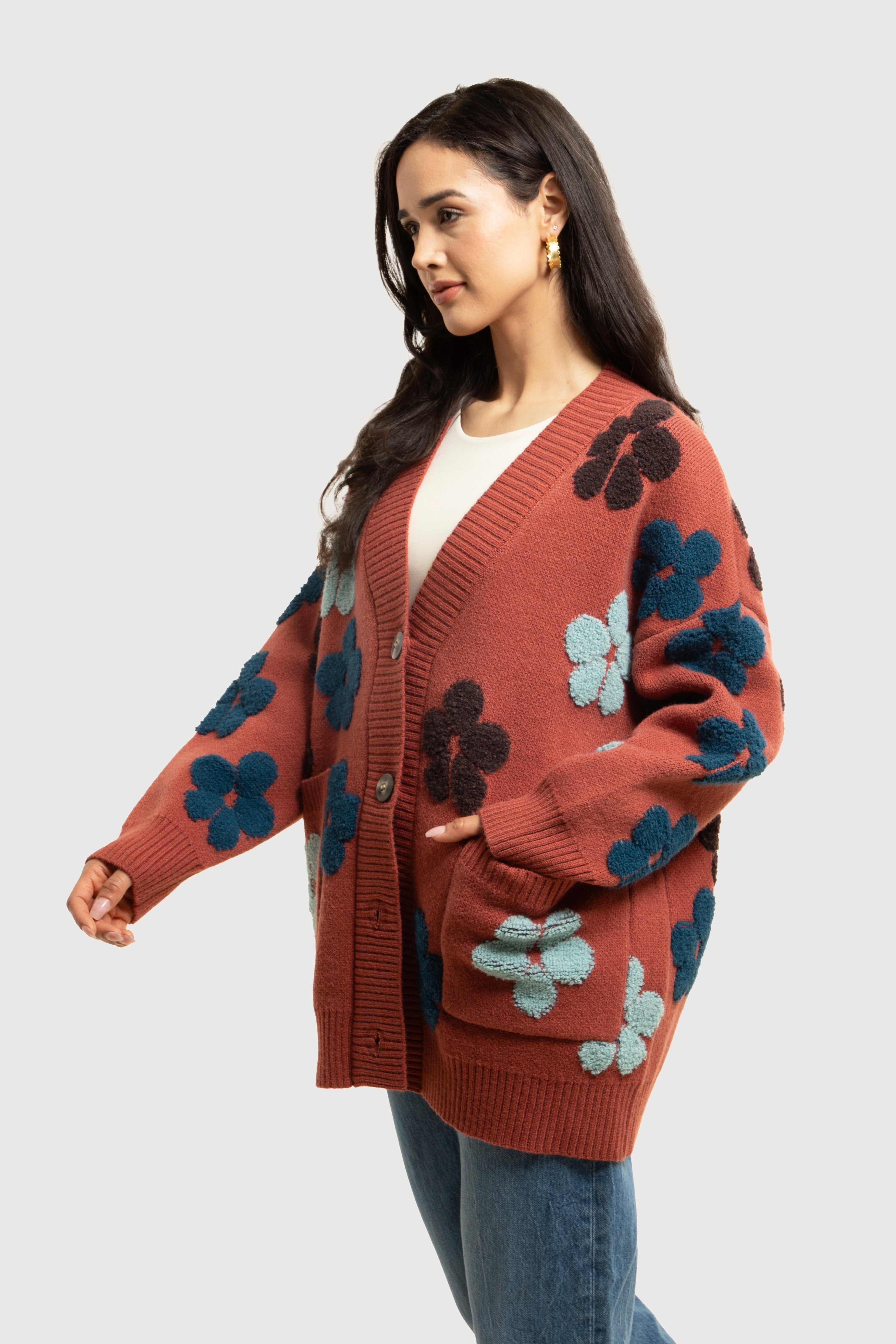 Floral Knit Cardigan for Women - Lightweight Open Front Sweater - Perfect for Spring & Fall Outfits, Office Wear & Casual Dates