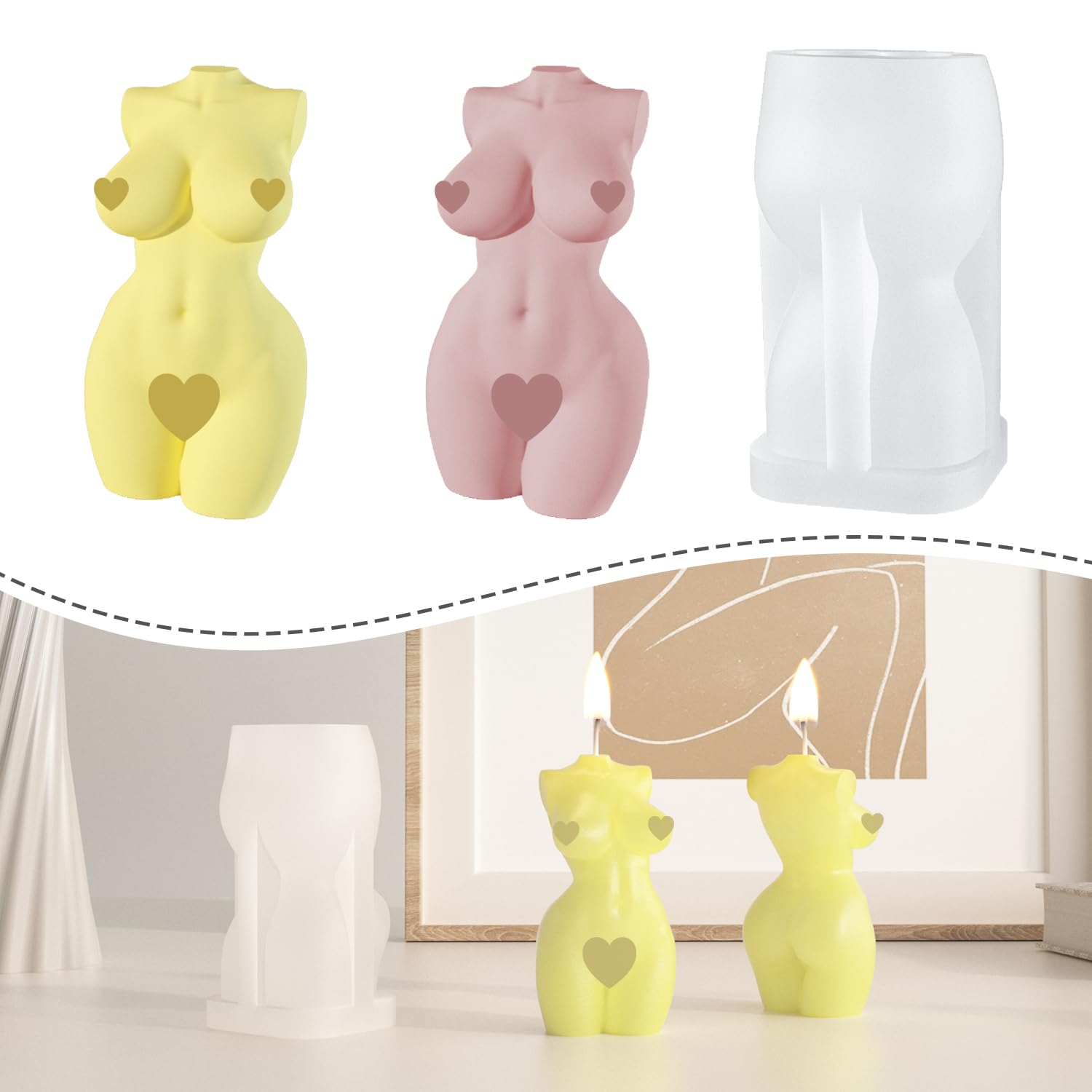 3D Female Body Silicone Molds for Candle Making, Resin, Soap, Concrete, Gypsum & Aromatherapy - Curvy Women Wax Molds for DIY Crafts, Home Decor & Gift Making - Perfect for Candle Art, Bath Bombs, Concrete Statues & Plaster Creations