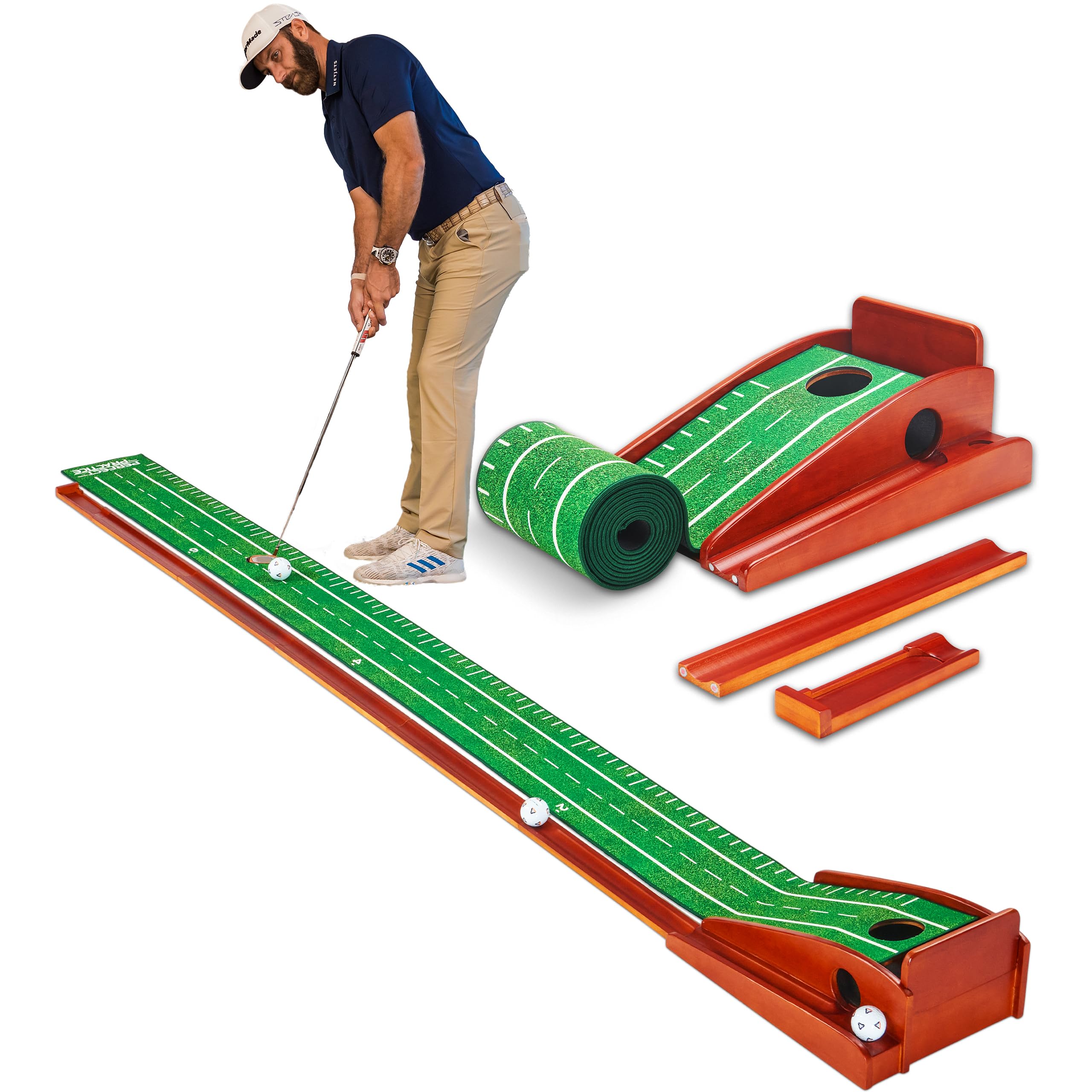 Premium Golf Putting Mat with Automatic Ball Return - Portable Indoor/Outdoor Practice Green - Perfect for Home, Office, Backyard Training - Ideal Golf Gift for Men - Improve Your Short Game Anywhere