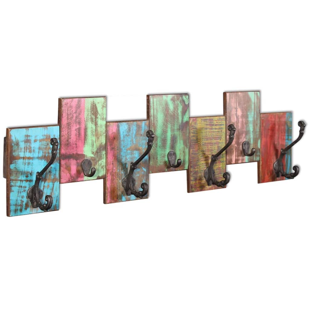 vidaXL Solid Reclaimed Wood Coat Rack - Handcrafted Wall Hooks for Clothes, Hats & Bags | 30.7 x 9 Inches | Entryway Organizer, Bedroom Decor & Hallway Storage Solution