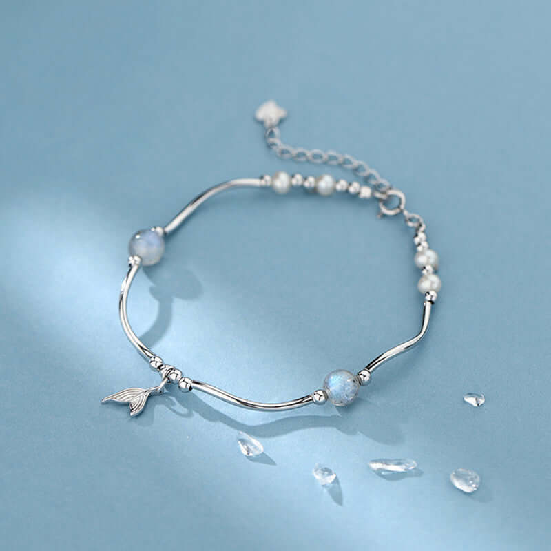 Whale Tail Simulated Moonstone Pearl Charm Bracelet for Women | Elegant Boho Jewelry Gift | Perfect for Parties, Weddings & Everyday Wear | SL0105