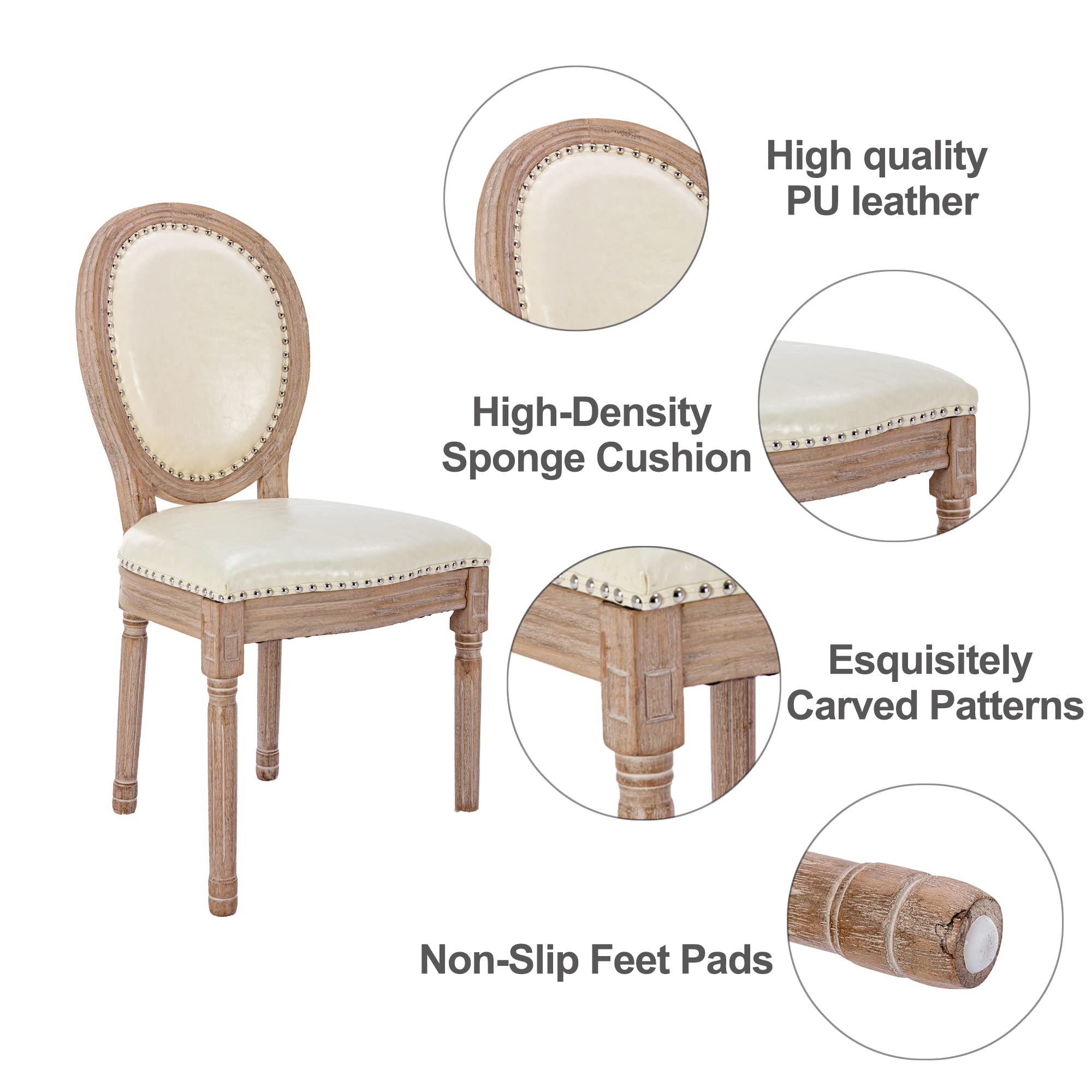 Nrizc French Country Dining Chairs Set of 2 - Genuine Leather Farmhouse Kitchen Chairs with Round Back & Solid Wood Legs - Elegant Oval Side Chairs for Dining Room, Bedroom, Kitchen or Breakfast Nook - Perfect for Farmhouse Decor, Rustic Weddings and Cozy Family Gatherings