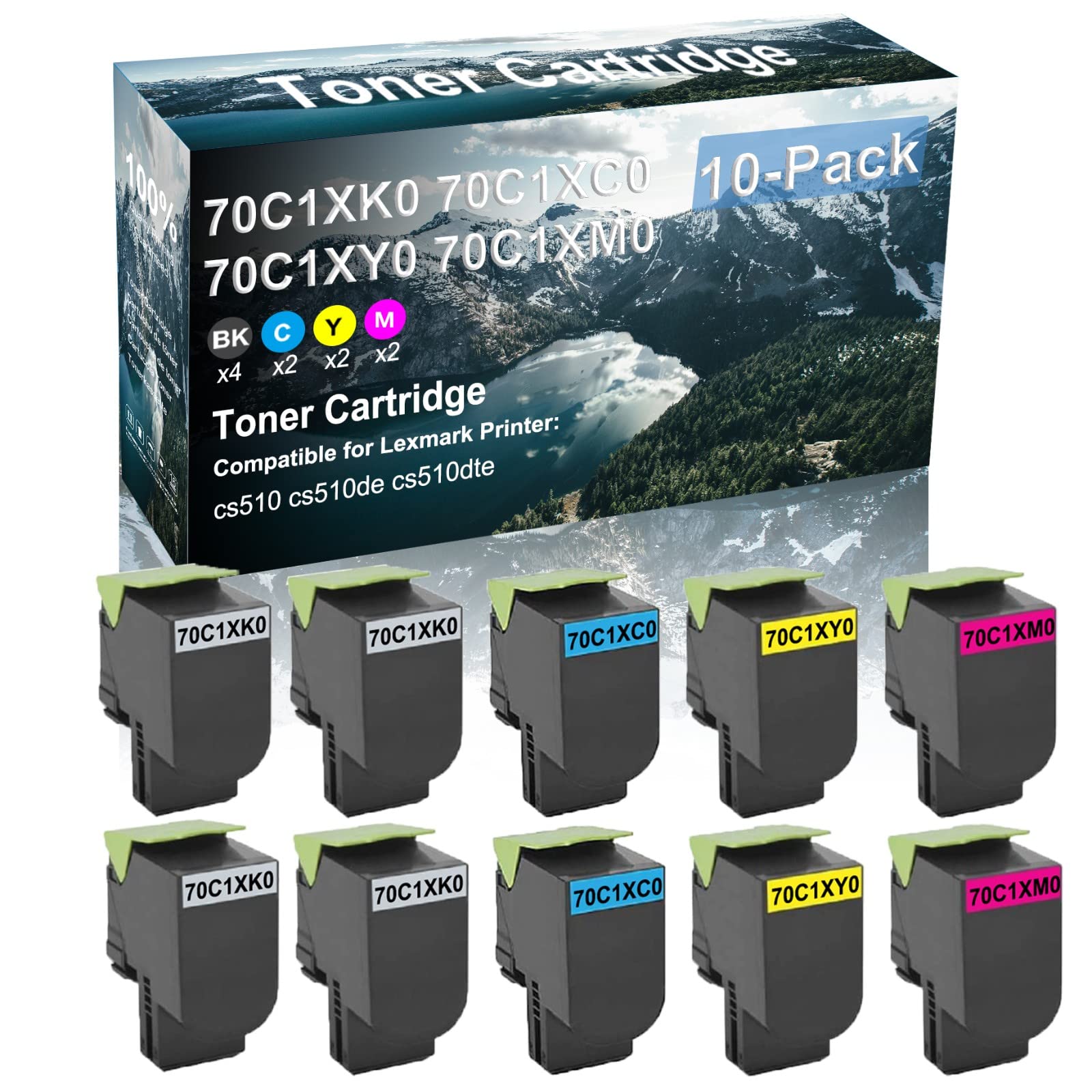 10-Pack (BK+C+Y+M) High-Yield Compatible Toner Cartridge for Brother 70C1XK0/70C1XC0/70C1XY0/70C1XM0 - Works with CS510/CS510de/CS510dte Laser Printers | Office & Home Printing Solution
