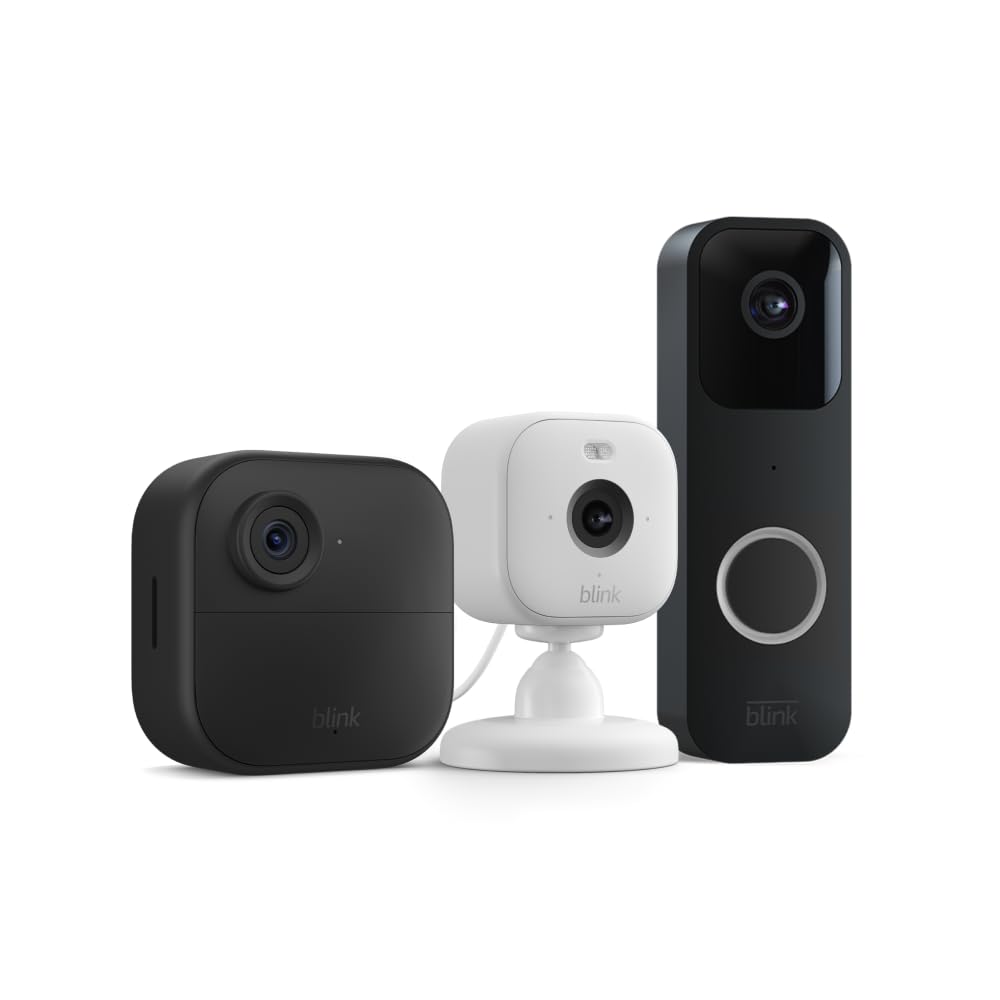Blink Whole Home Security Bundle – 4 Outdoor Cameras, 2 Mini Cameras (White), Video Doorbell (Black) | HD Video, Motion Detection, Alexa Compatible | Home & Business Surveillance System