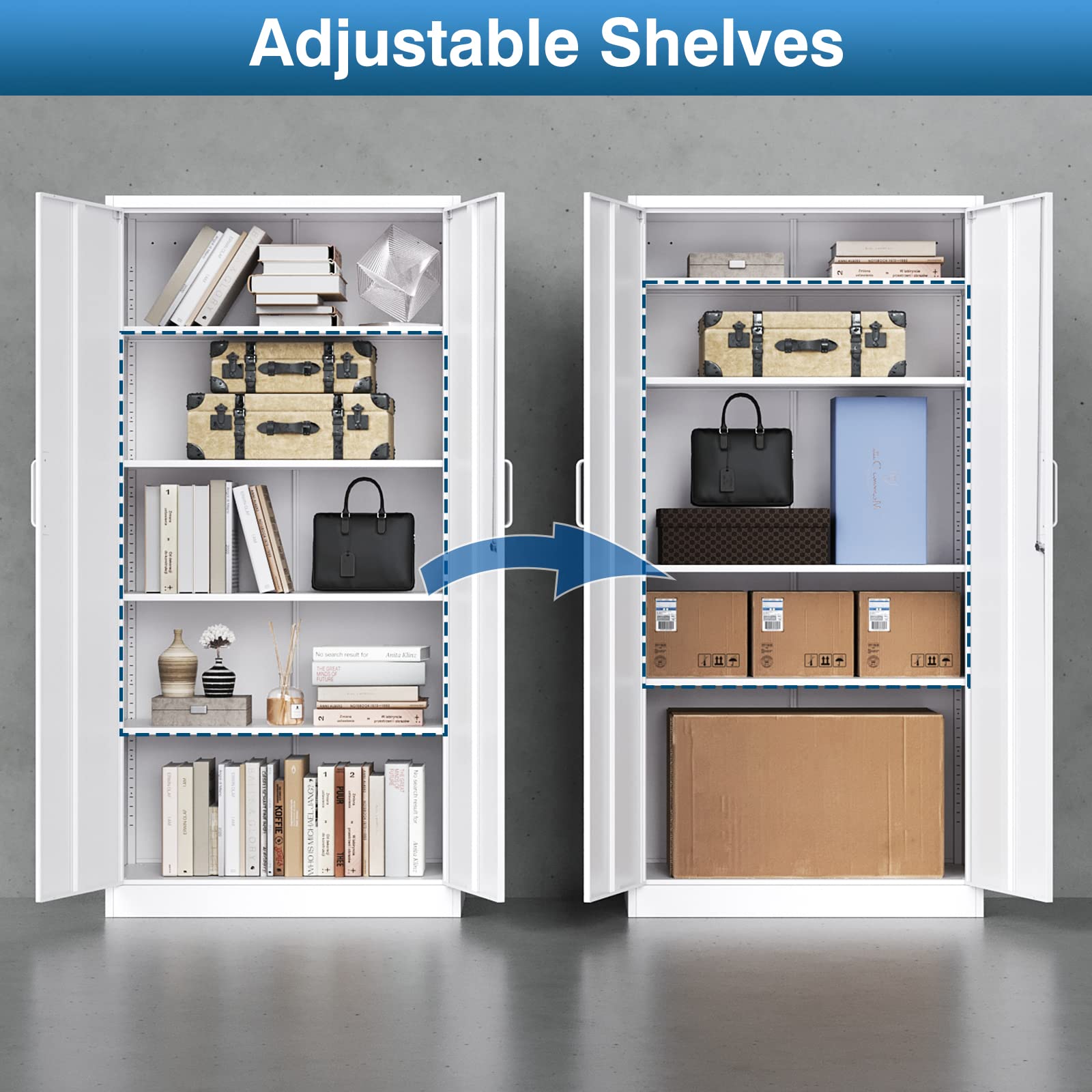 71-inch Tall Metal Garage Storage Cabinet with Adjustable Shelves & Locking Doors - Heavy Duty Tool Cabinet for Garage, Office, Home, School & Gym Organization (White) - Perfect for Storing Tools, Equipment & Supplies Safely
