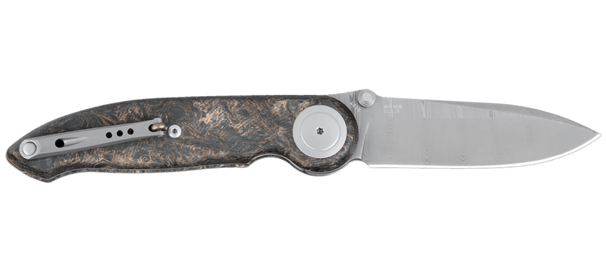CRKT 4010 Pursue Michael Walker Liner Lock Folding Knife - Super Dense Twist Damasteel Blade, Contoured Dark Matter FatCarbon Handles & Mother of Pearl Pivot - EDC, Outdoor Survival, Camping, Hunting Gear