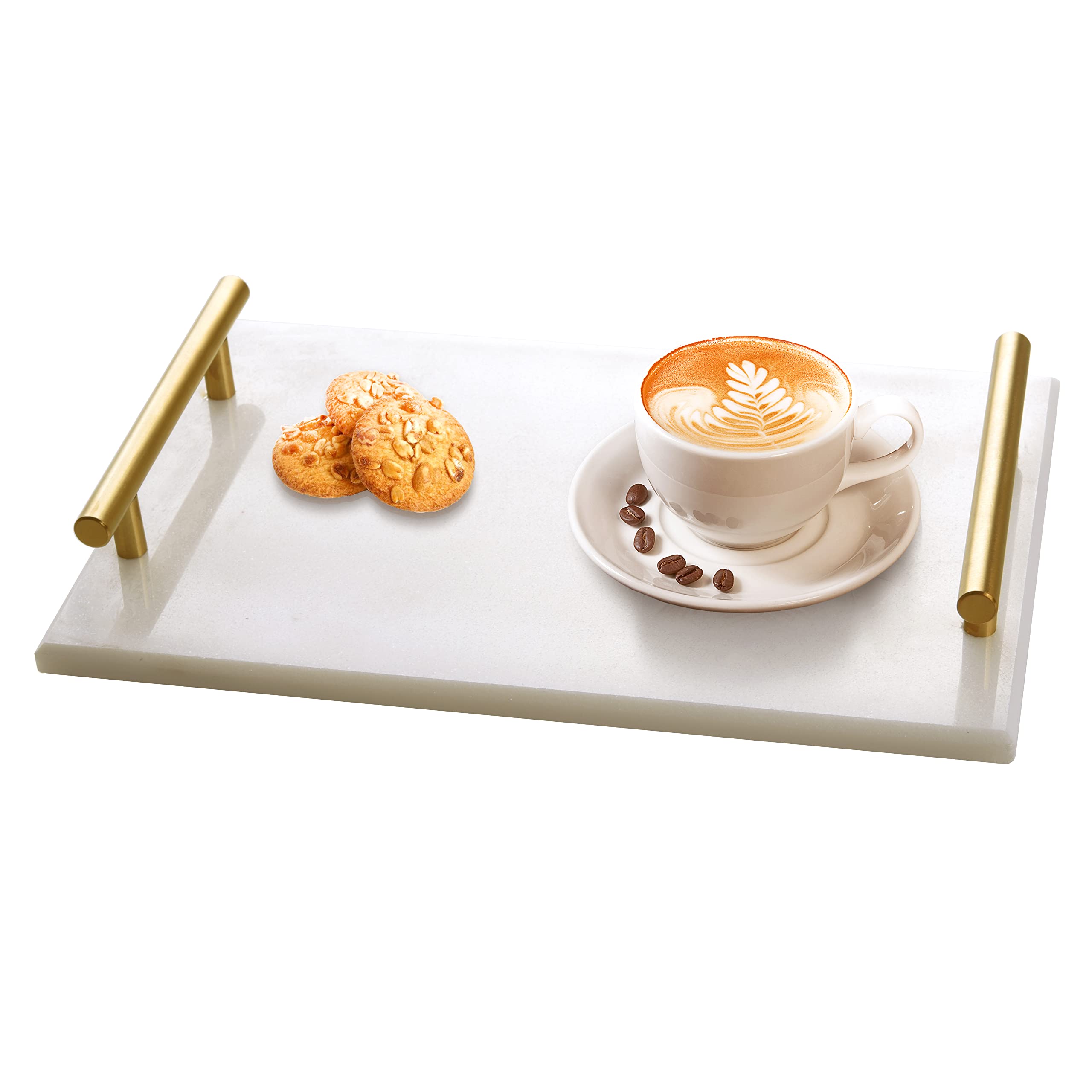 Luxury White Marble Tray with Gold Handle - 11.8