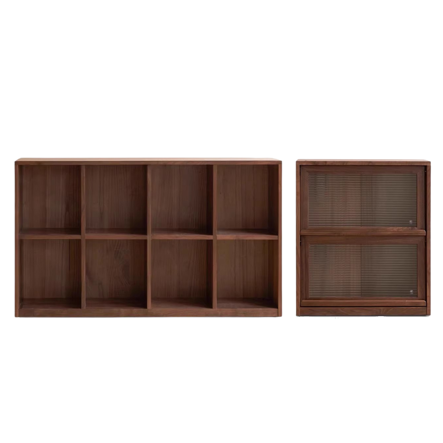 Solid Black Walnut Wood Bookshelf - Low Profile Wall Mounted or Floor Standing Cabinet for Living Room, Bedroom & Home Office Storage