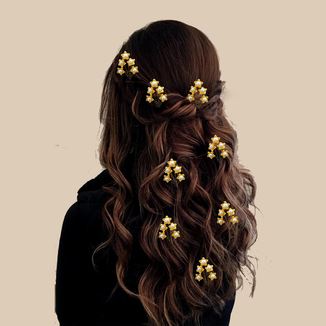 Golden Floral Hair Clips Set of 8 - Elegant Metal Leaf & Flower Hairpins for Women & Girls | Perfect for Weddings, Parties & Everyday Styling