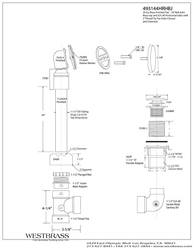 Westbrass 493144HRHBJ-01 Semi-Exposed Tip-Toe Bath Waste & Overflow Kit with Ball Joint, Illusionary Faceplate & ABS Fittings - Polished Brass Finish for Bathtub Drain Installation & Bathroom Renovation