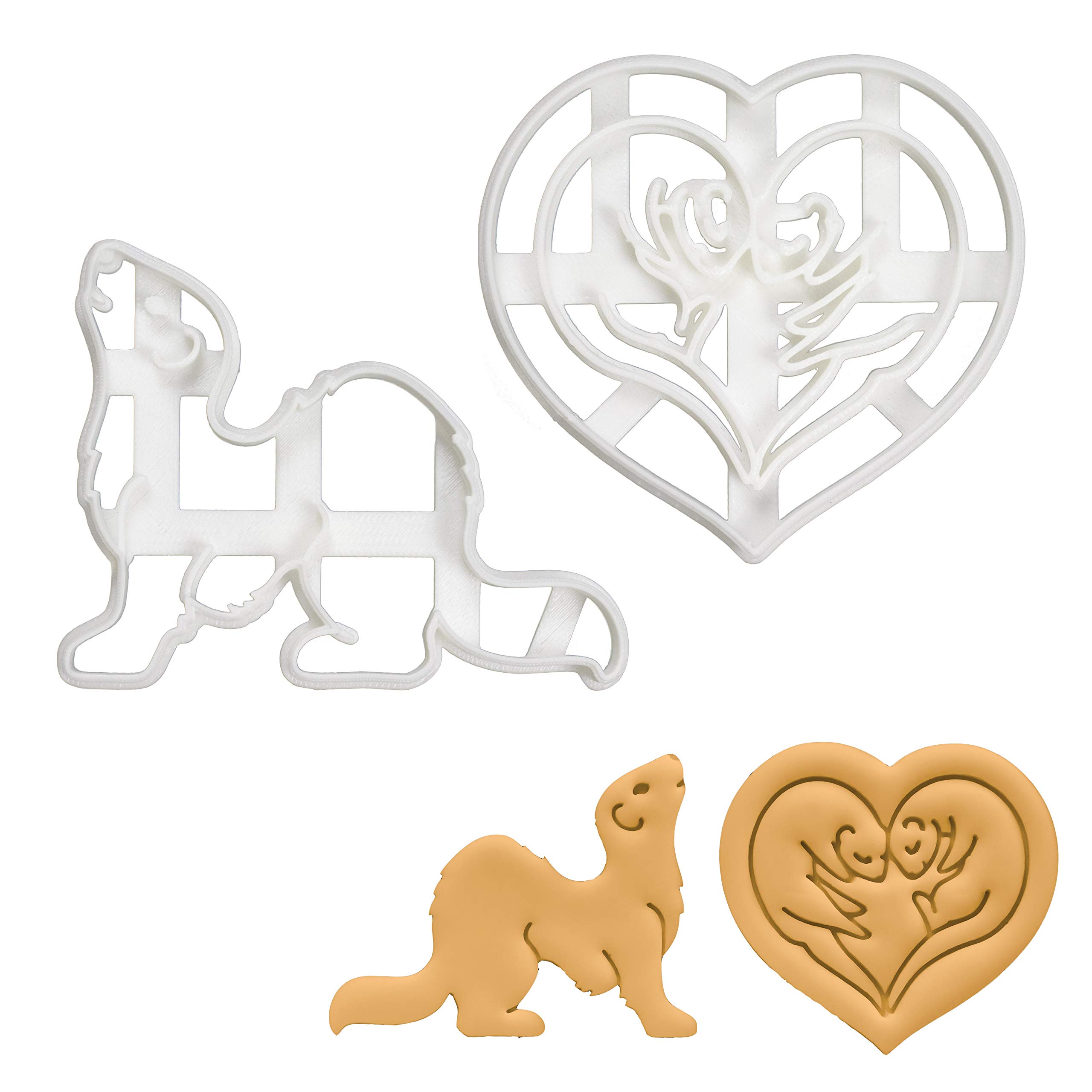 Set of 2 Ferret Cookie Cutters - Body & Love Designs - Perfect for Baking, DIY Crafts, and Holiday Treats - Bakerlogy