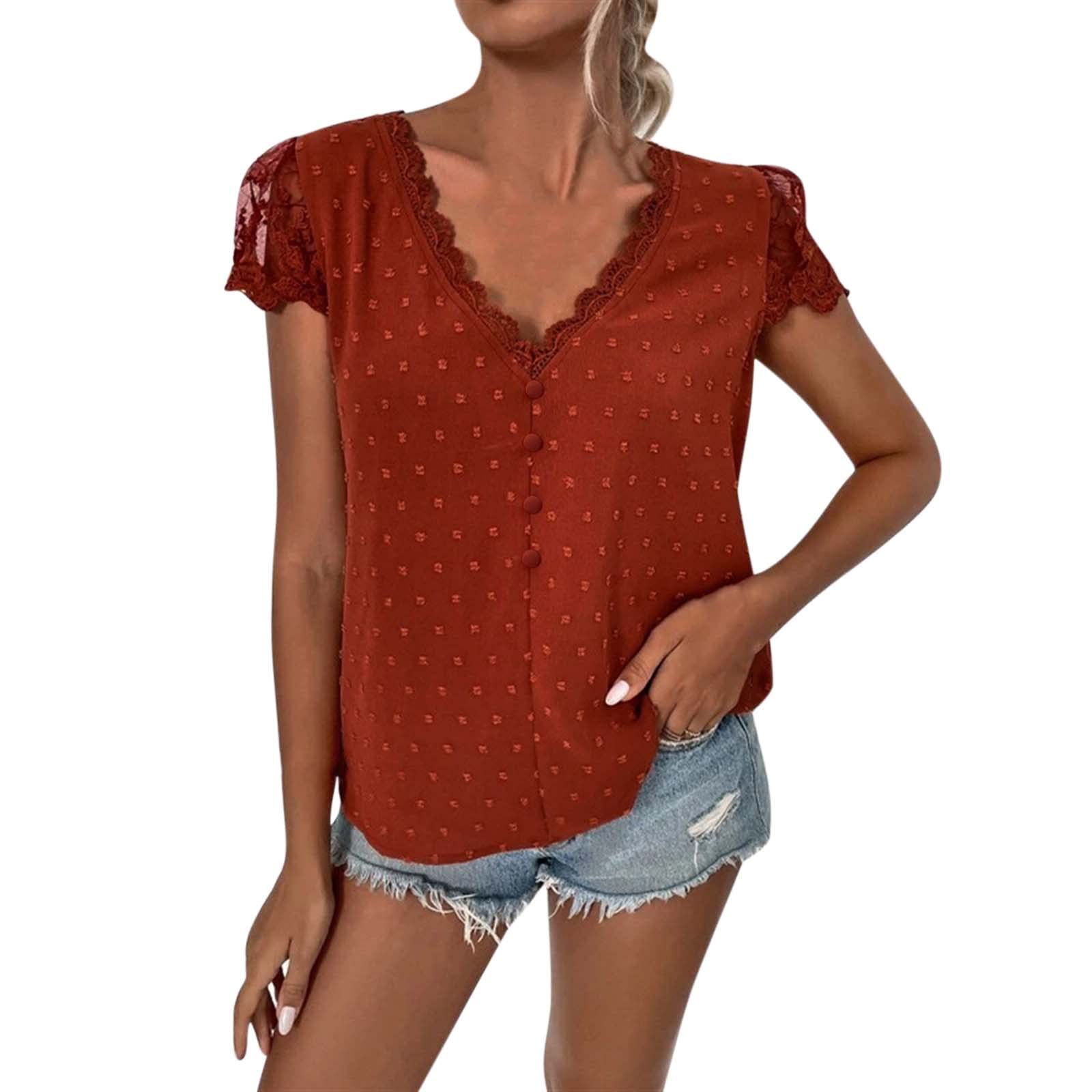 Women's Casual V-Neck Short Sleeve T-Shirts - Solid Color Summer Tops for Women - Perfect for Beach, Vacation, and Everyday Wear