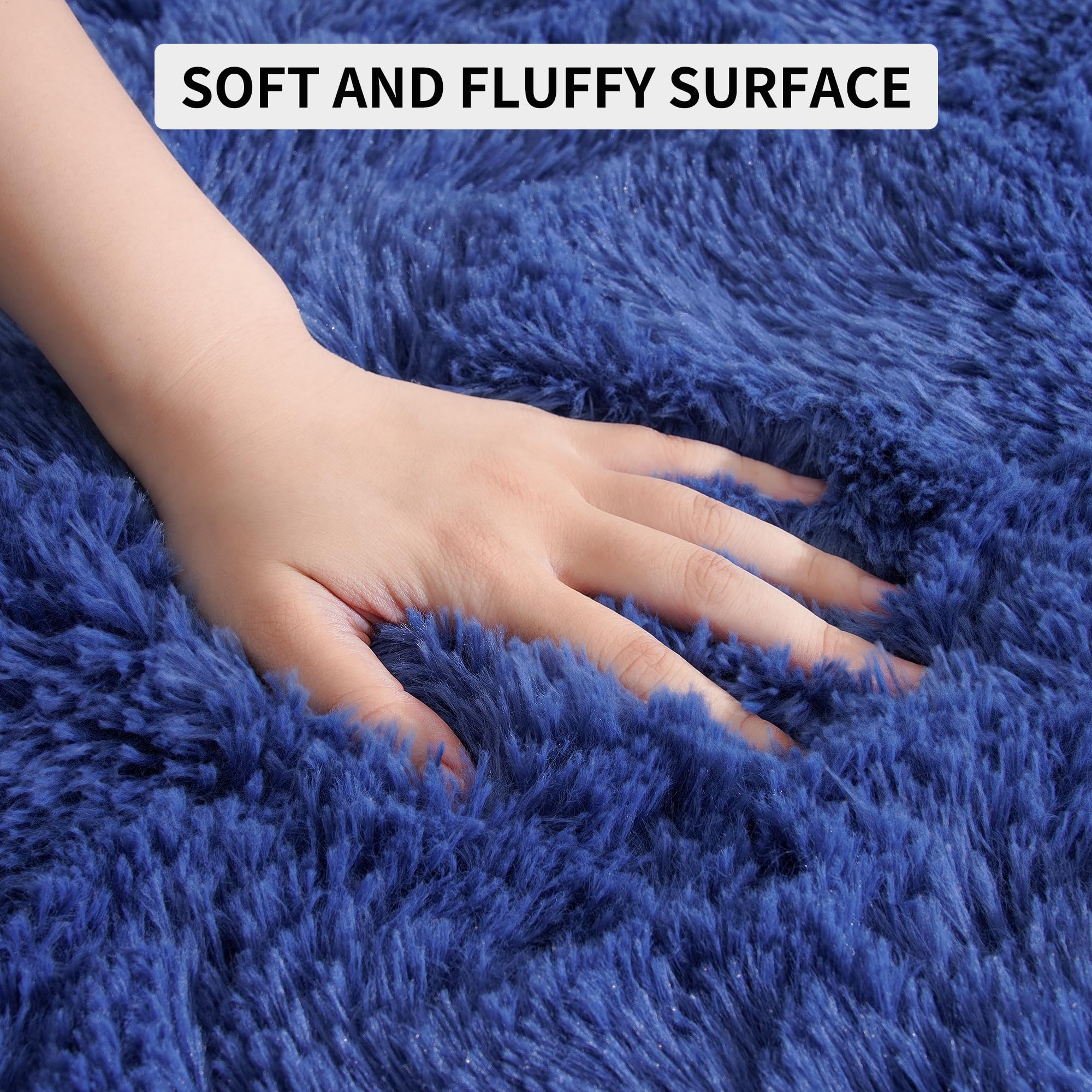 Tepook Modern Shaggy Rug 6x9 Feet - Soft Velvet High Pile Fluffy Area Rug, Light Navy Blue, Machine Washable Stain Resistant Indoor Carpet for Living Room, Bedroom, Nursery & Home Decor