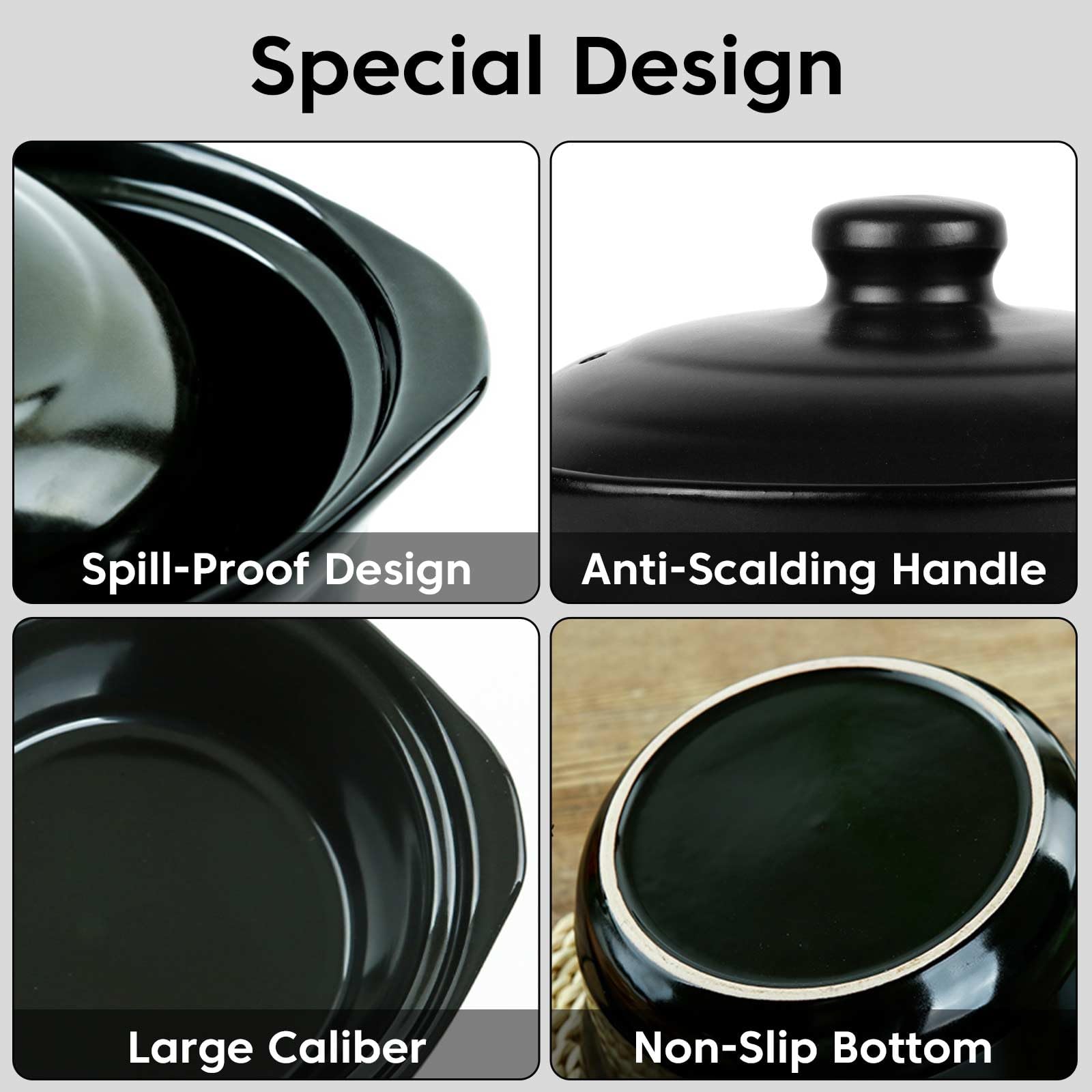 3.4 Quart Ceramic Cooking Pot - Heat-Resistant Clay Casserole with Lid for Stovetop, Rice, Meat & Soup - Traditional Chinese Cookware Stone Pot for Home Kitchen & Asian Cuisine