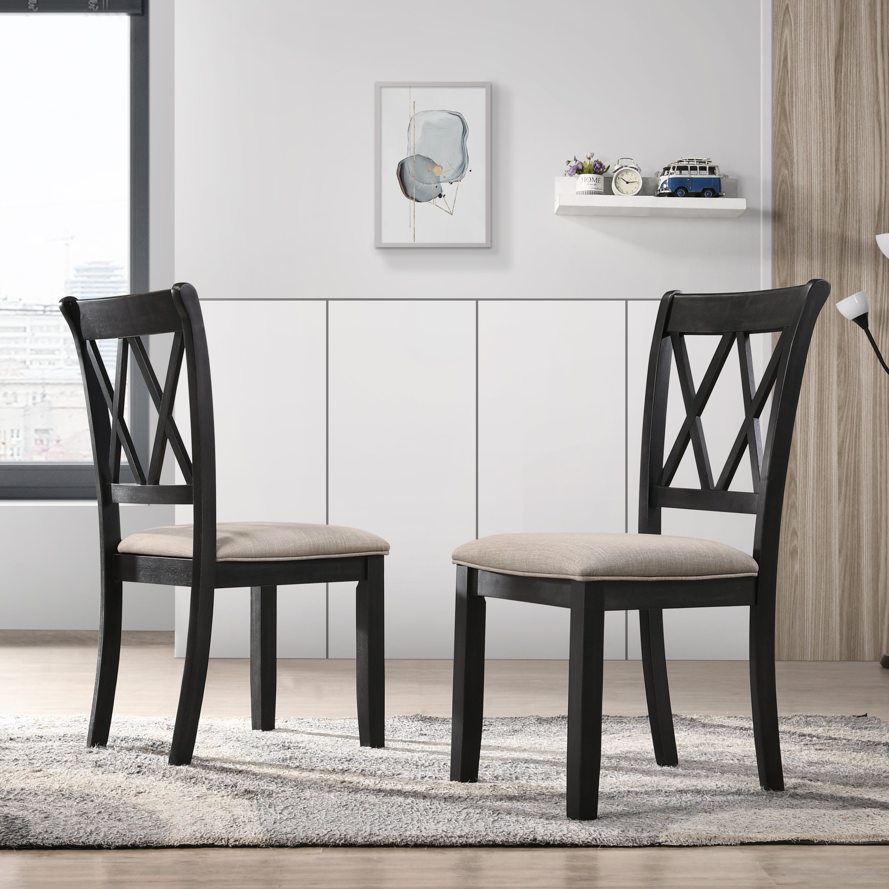 Roundhill Furniture Windvale Fabric Upholstered Dining Chairs, Set of 2 - Modern Comfortable Kitchen & Dining Room Seating for Home & Restaurant Use