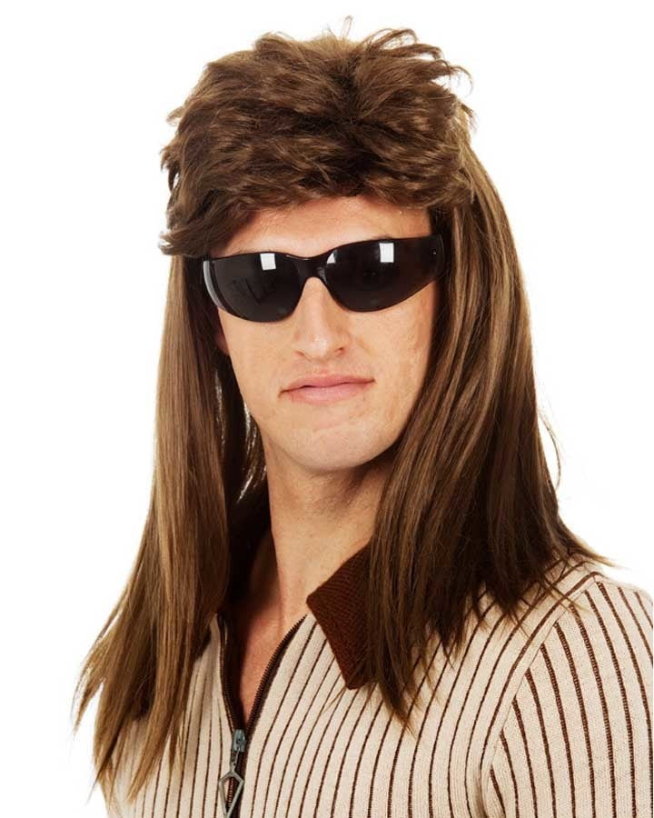 80s Long Brown Mullet Wig for Men & Women - Retro Party Costume Hairpiece for Halloween, Cosplay, and Themed Events