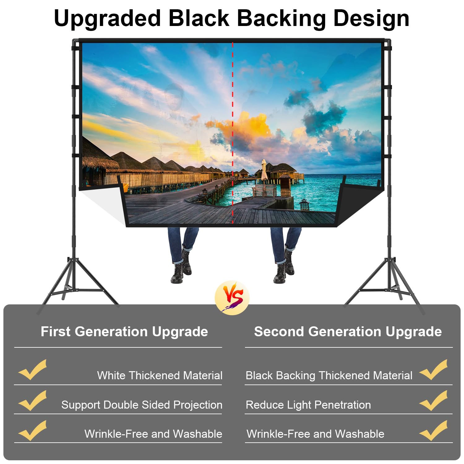 TOWOND 120 Inch Portable Projector Screen with Stand - 16:9 HD 4K Wrinkle-Free Outdoor Movie Screen with Black Backing & Carry Bag for Backyard, Indoor Home Theater and Camping Movie Nights